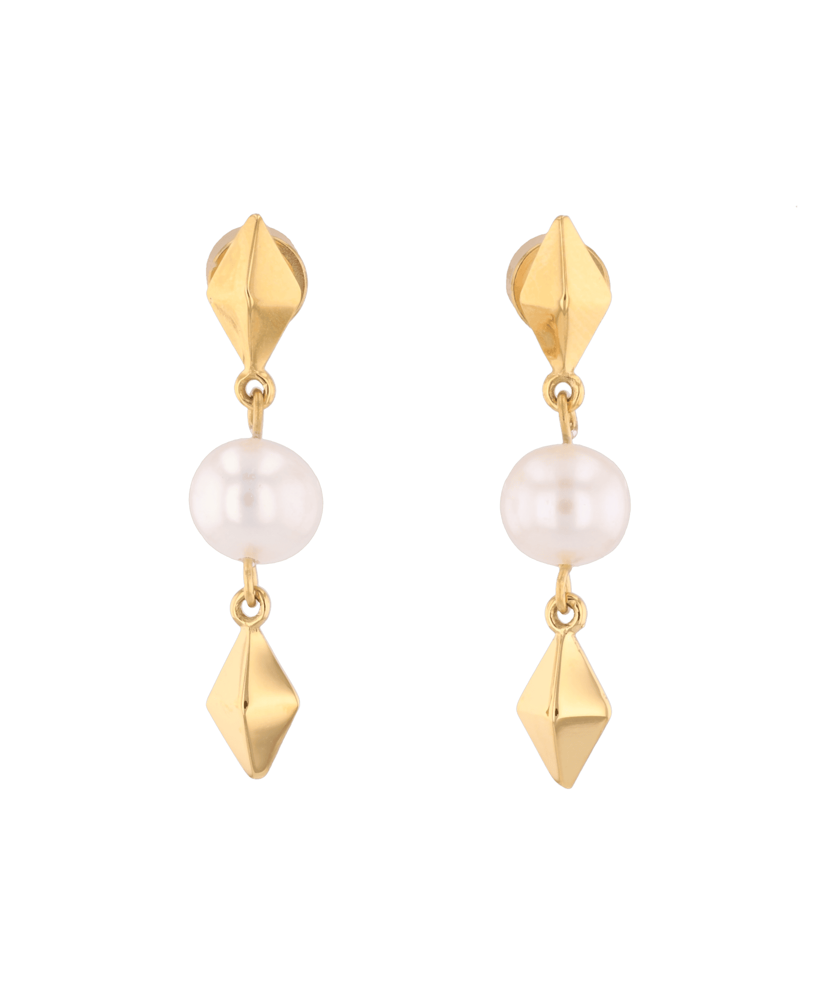 Mykonos Gold Pearl Earrings by LAVANA, freshwater pearl earrings with geometric drops
