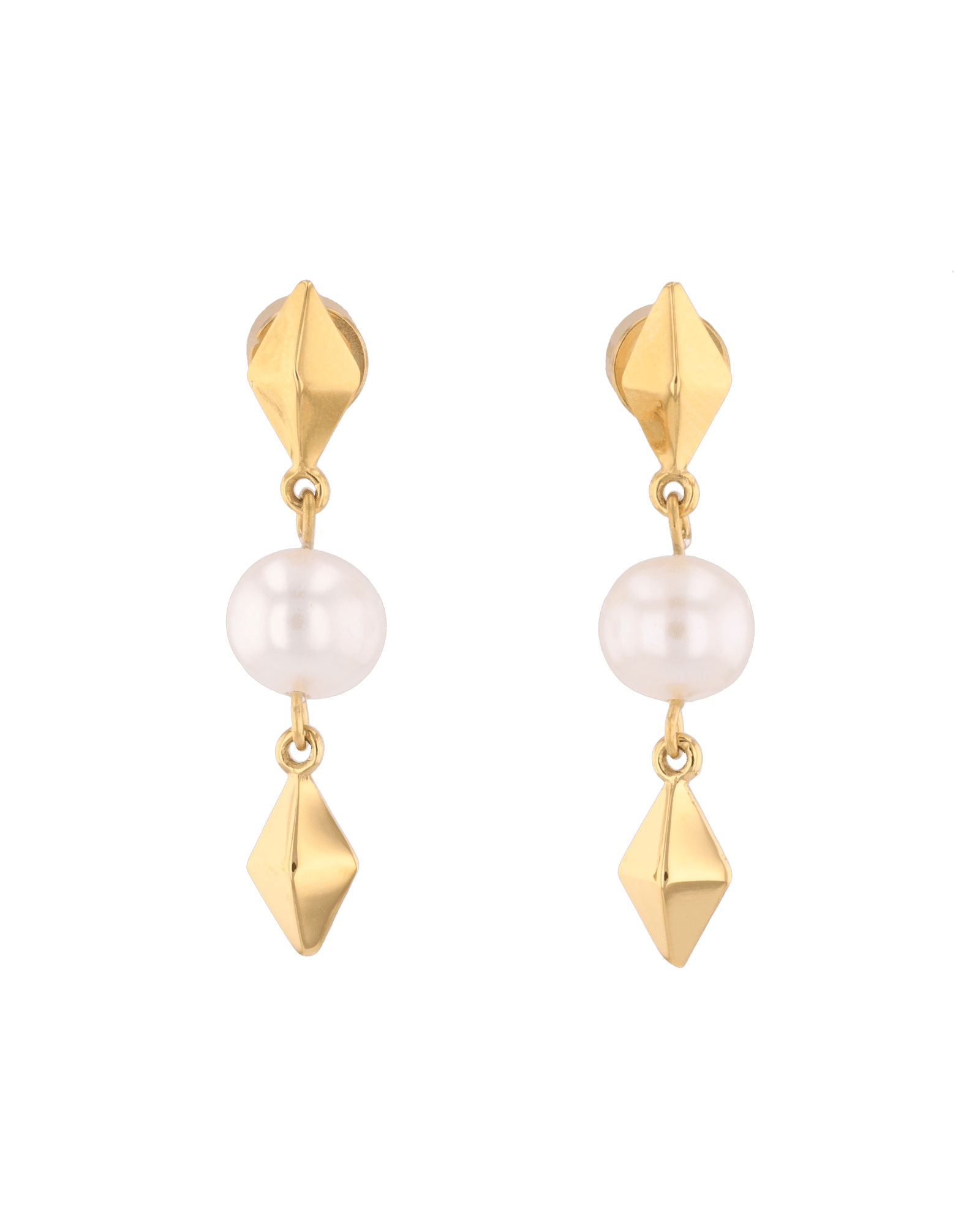 Mykonos Gold Pearl Earrings by LAVANA, freshwater pearl earrings with geometric drops