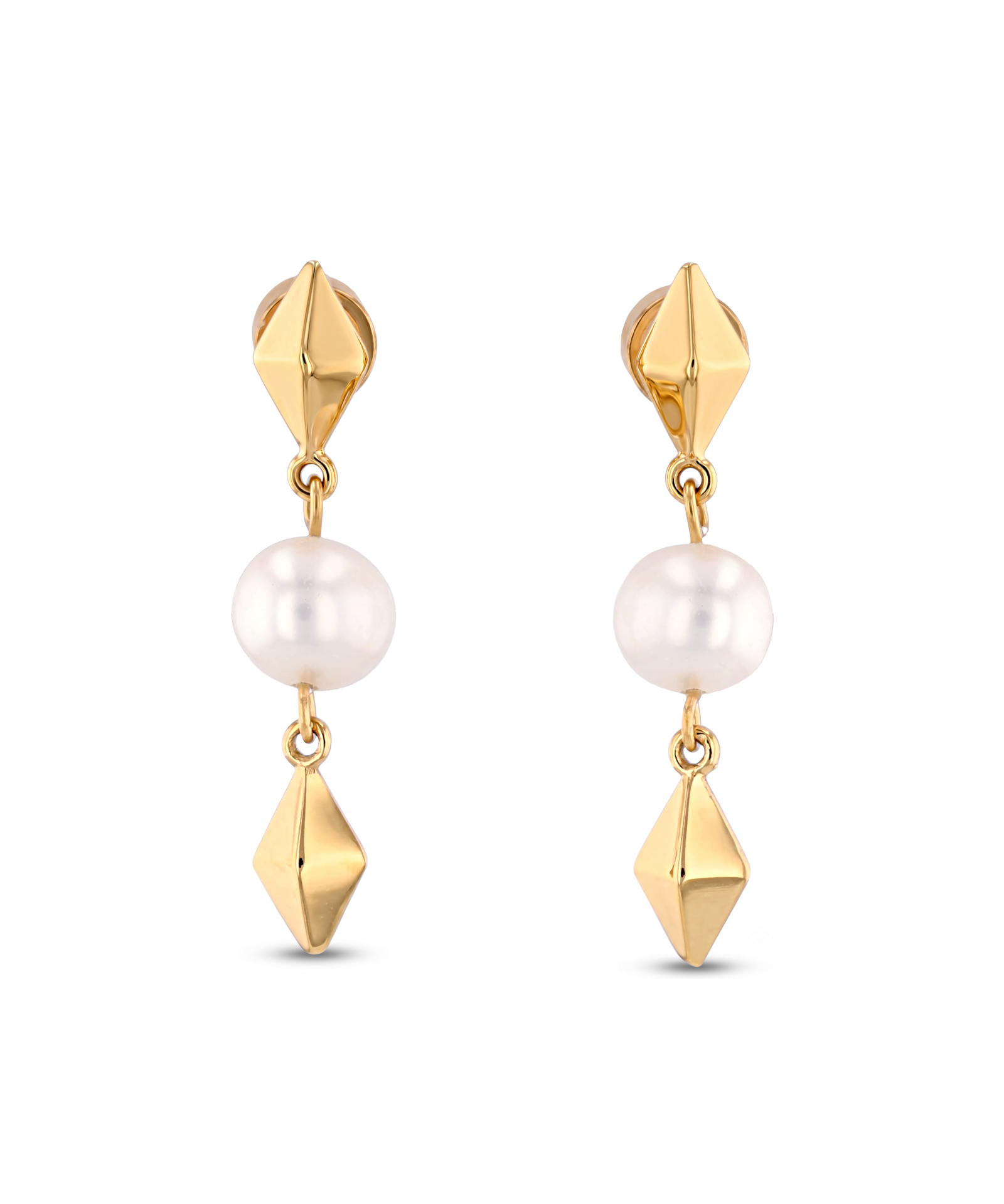 Mykonos Gold Pearl Earrings by LAVANA, freshwater pearl earrings with geometric drops