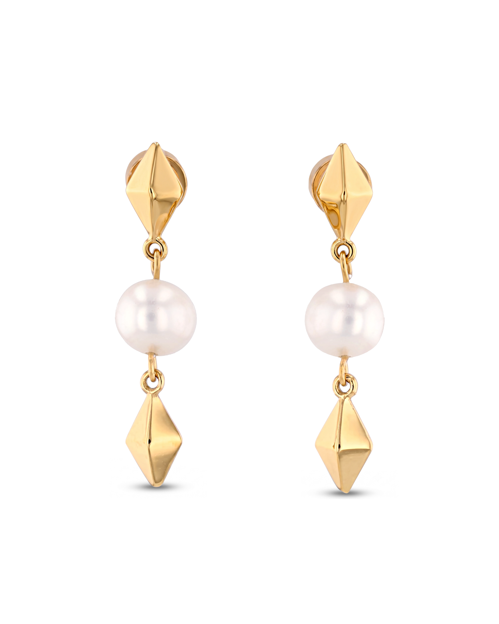 Mykonos Gold Pearl Earrings by LAVANA, freshwater pearl earrings with geometric drops