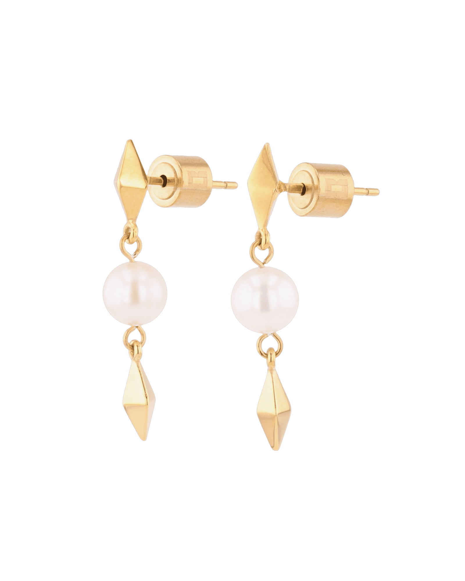 Mykonos Gold Pearl Earrings by LAVANA, freshwater pearl earrings with geometric drops