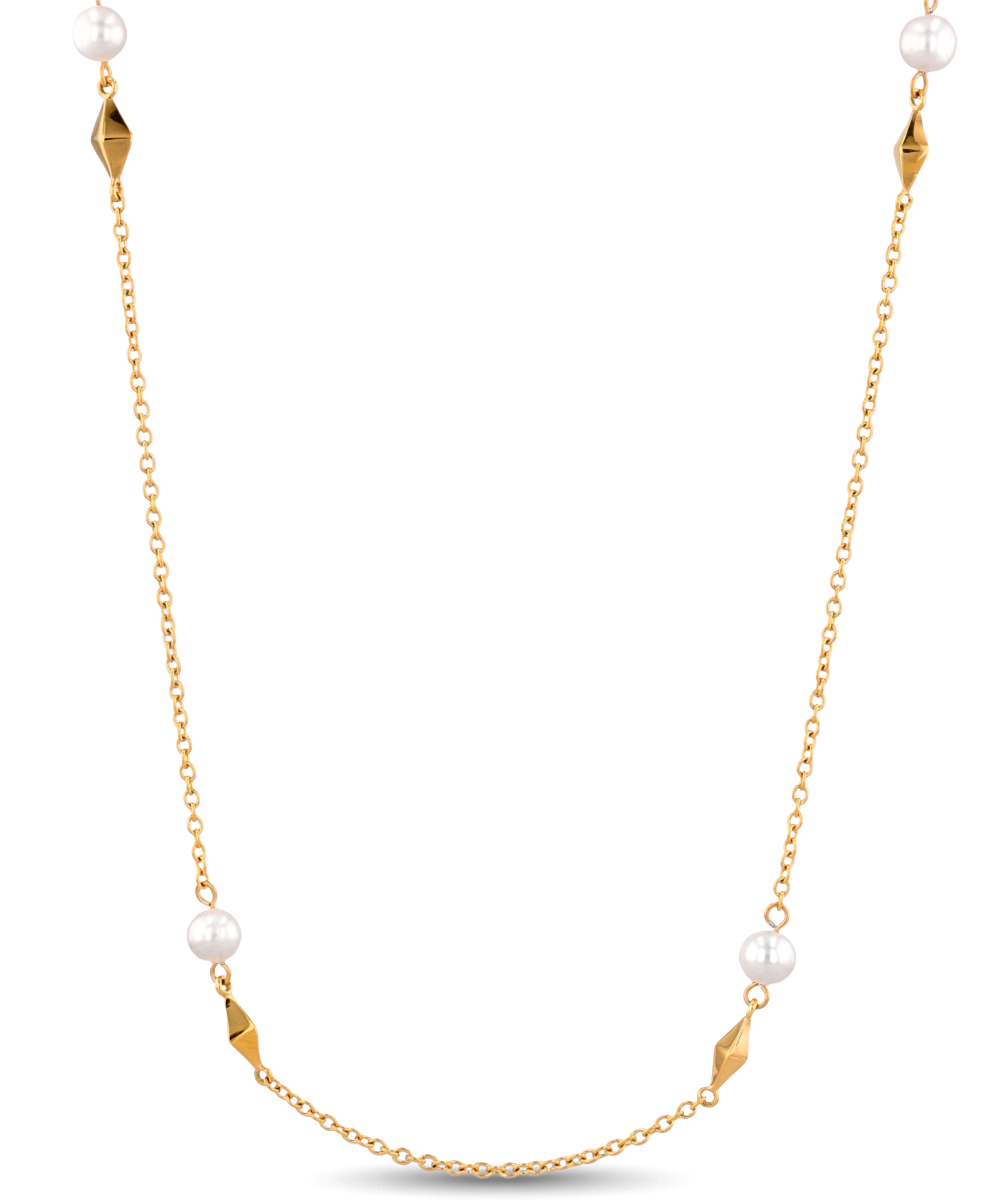 Mykonos Gold Pearl Necklace by LAVANA, freshwater pearl strand with geometric accents
