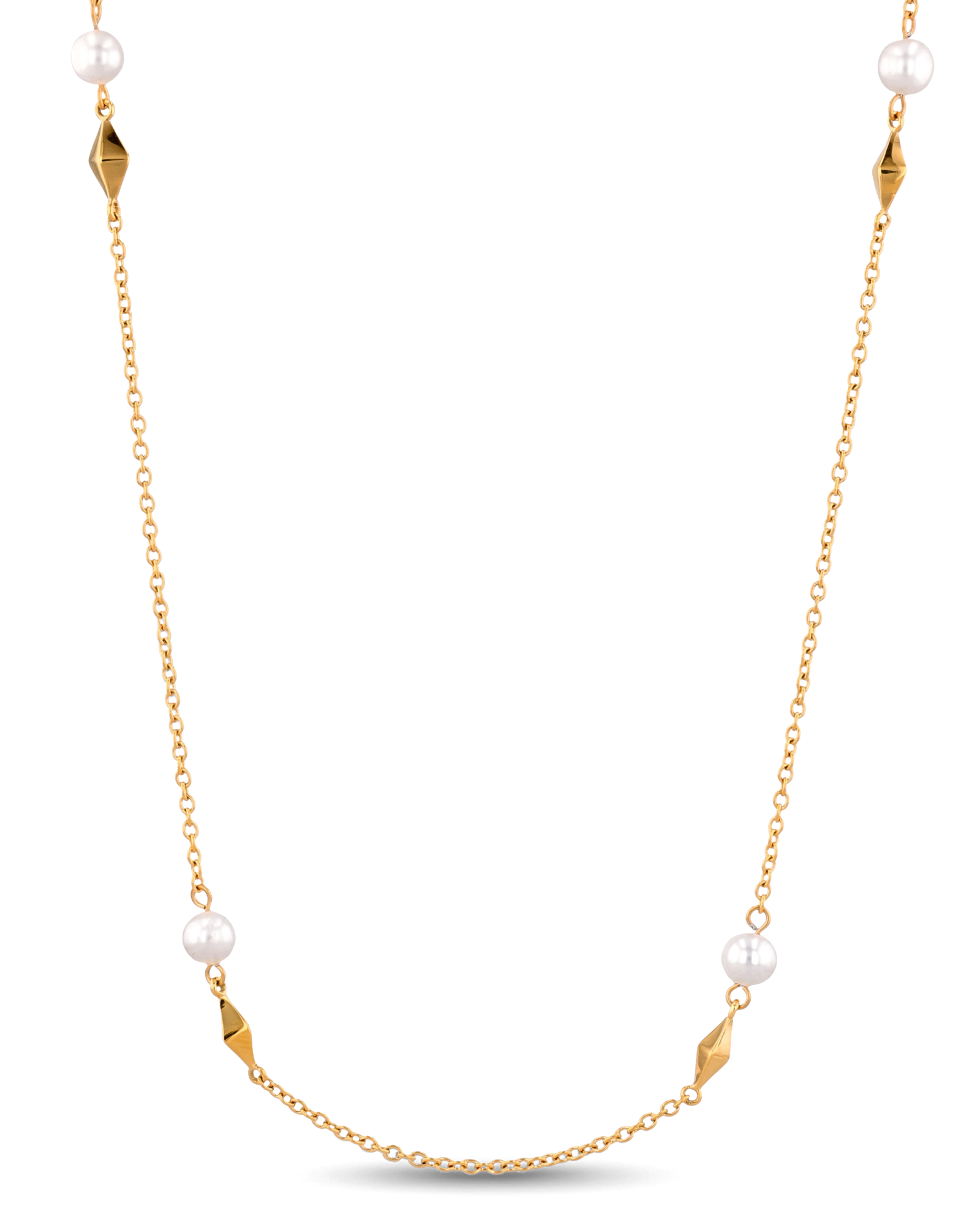 Mykonos Gold Pearl Necklace by LAVANA, freshwater pearl strand with geometric accents