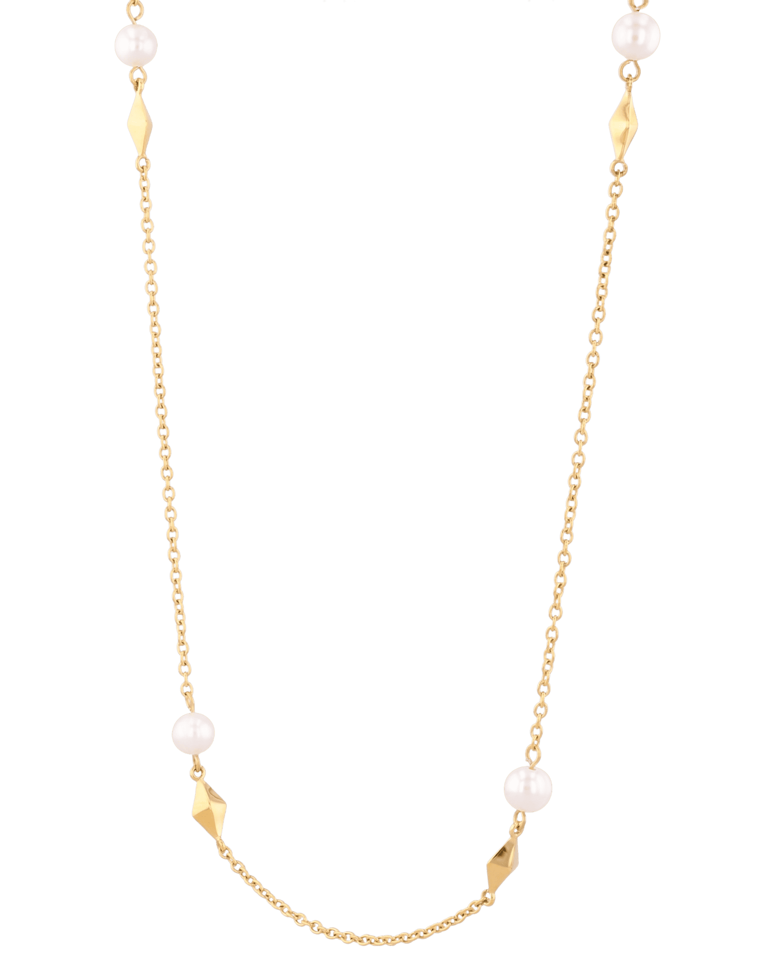 Mykonos Gold Pearl Necklace by LAVANA, freshwater pearl strand with geometric accents