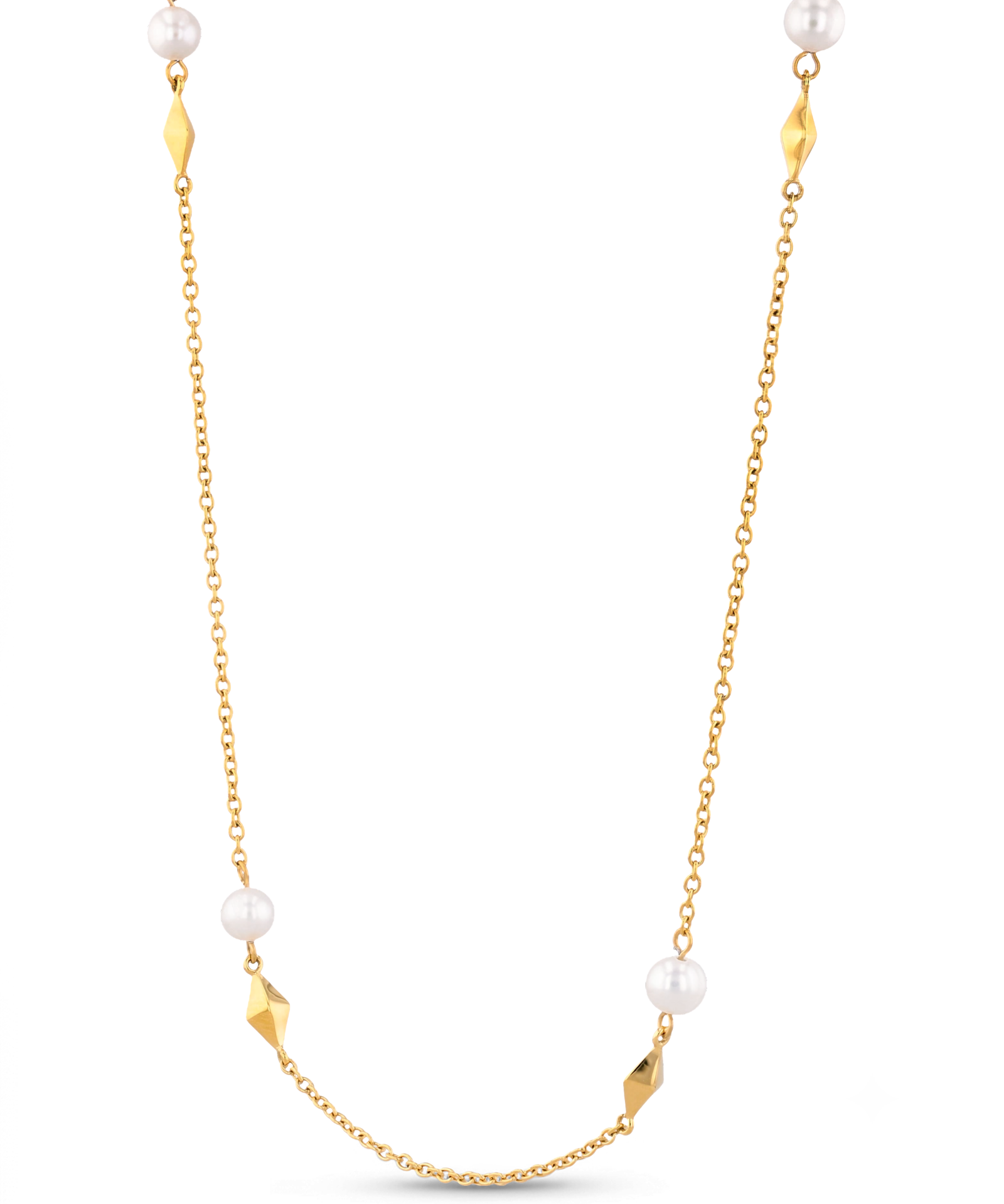 Mykonos Gold Pearl Necklace by LAVANA, freshwater pearl strand with geometric accents