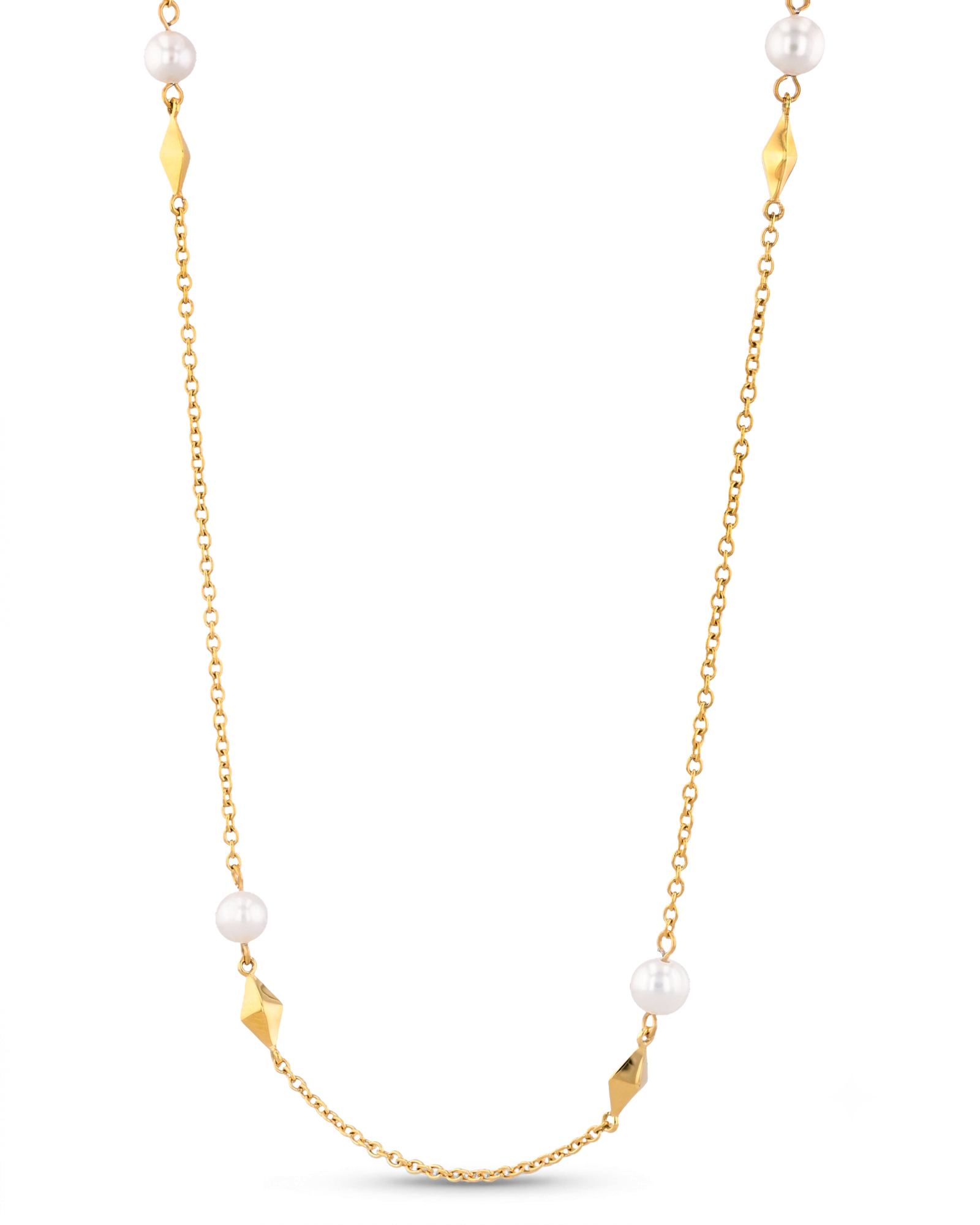Mykonos Gold Pearl Necklace by LAVANA, freshwater pearl strand with geometric accents