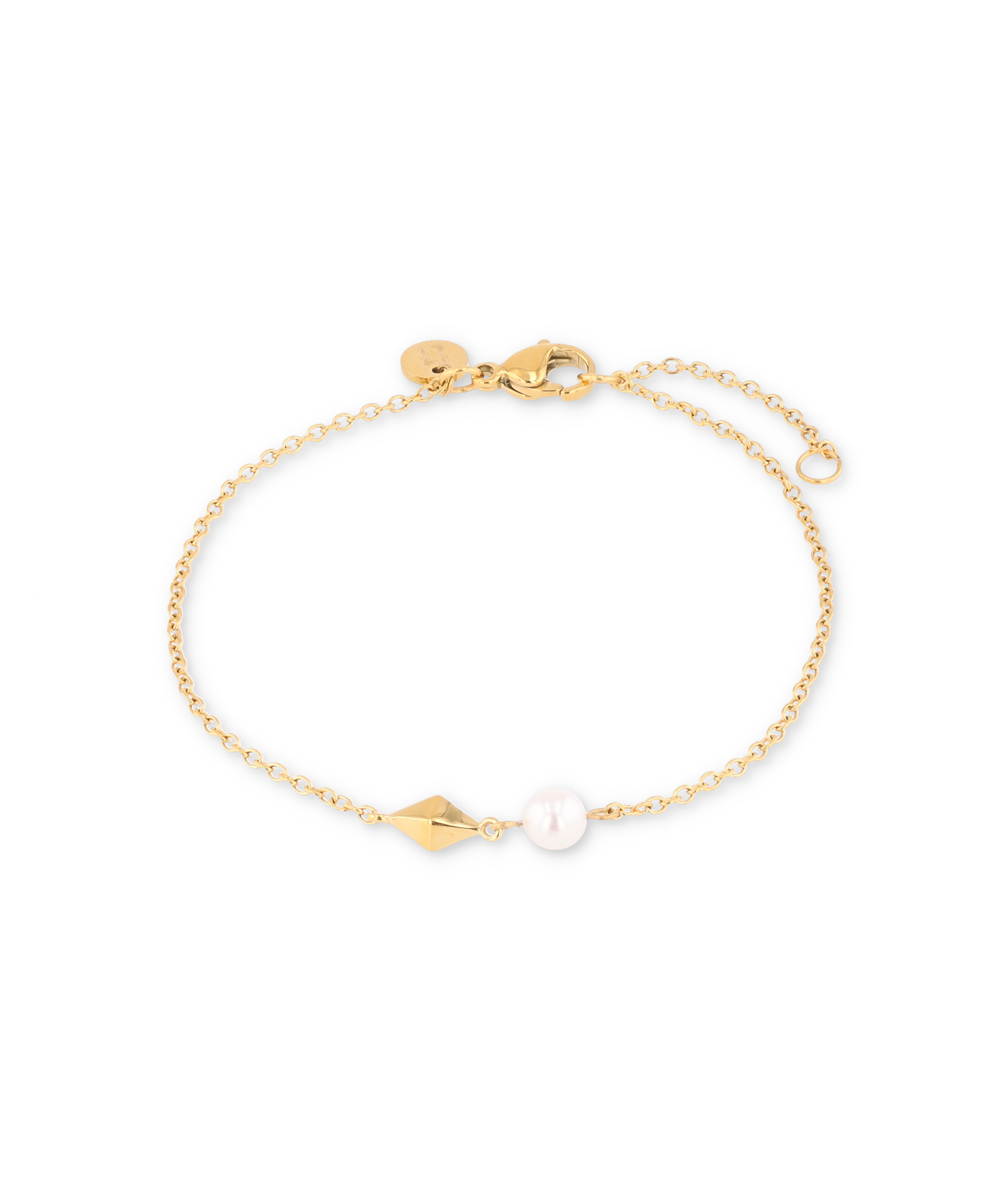 Mykonos Gold Pearl Bracelet by LAVANA, with geometric metal accent
