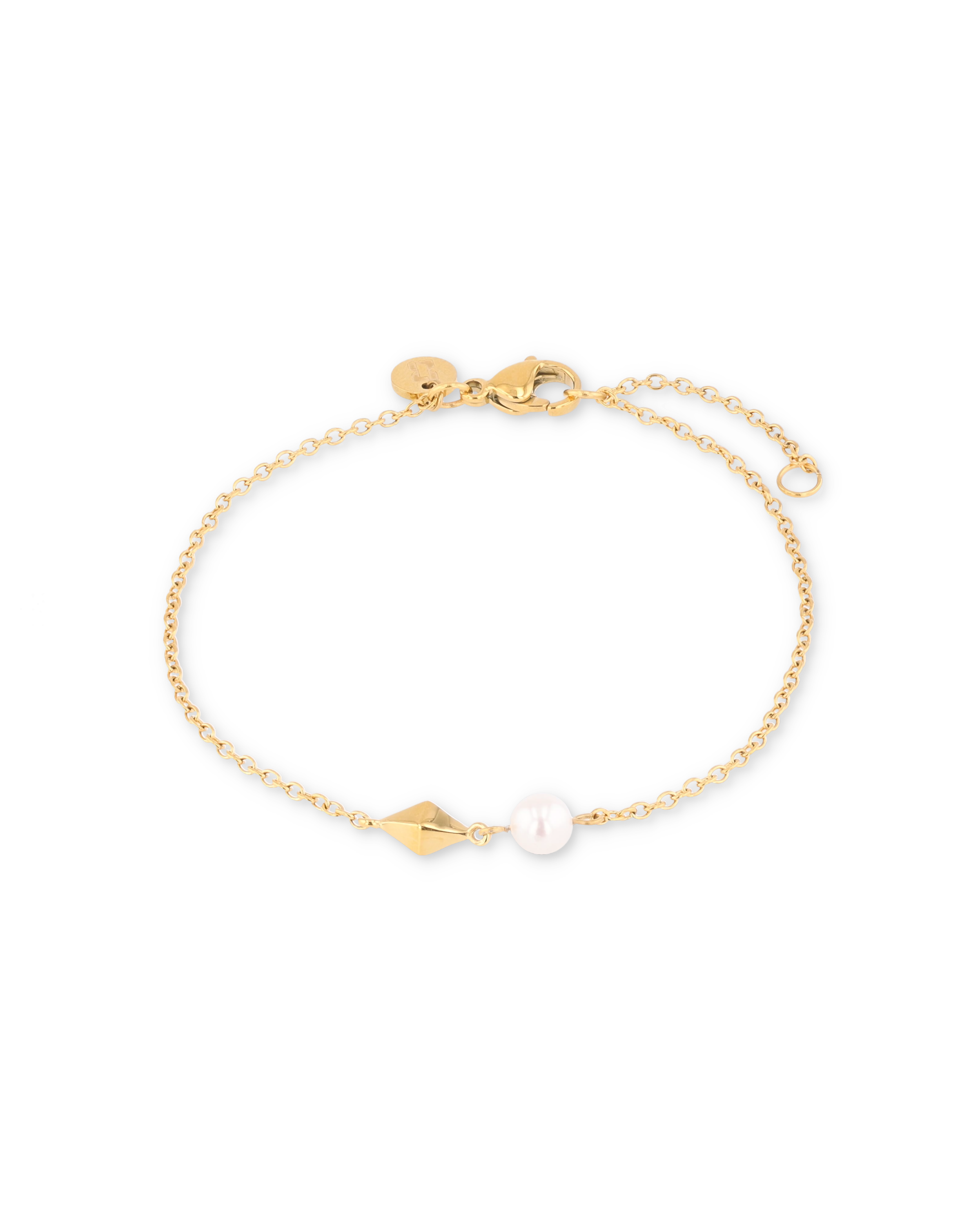 Mykonos Gold Pearl Bracelet by LAVANA, with geometric metal accent