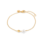 Mykonos Gold Pearl Bracelet by LAVANA, with geometric metal accent