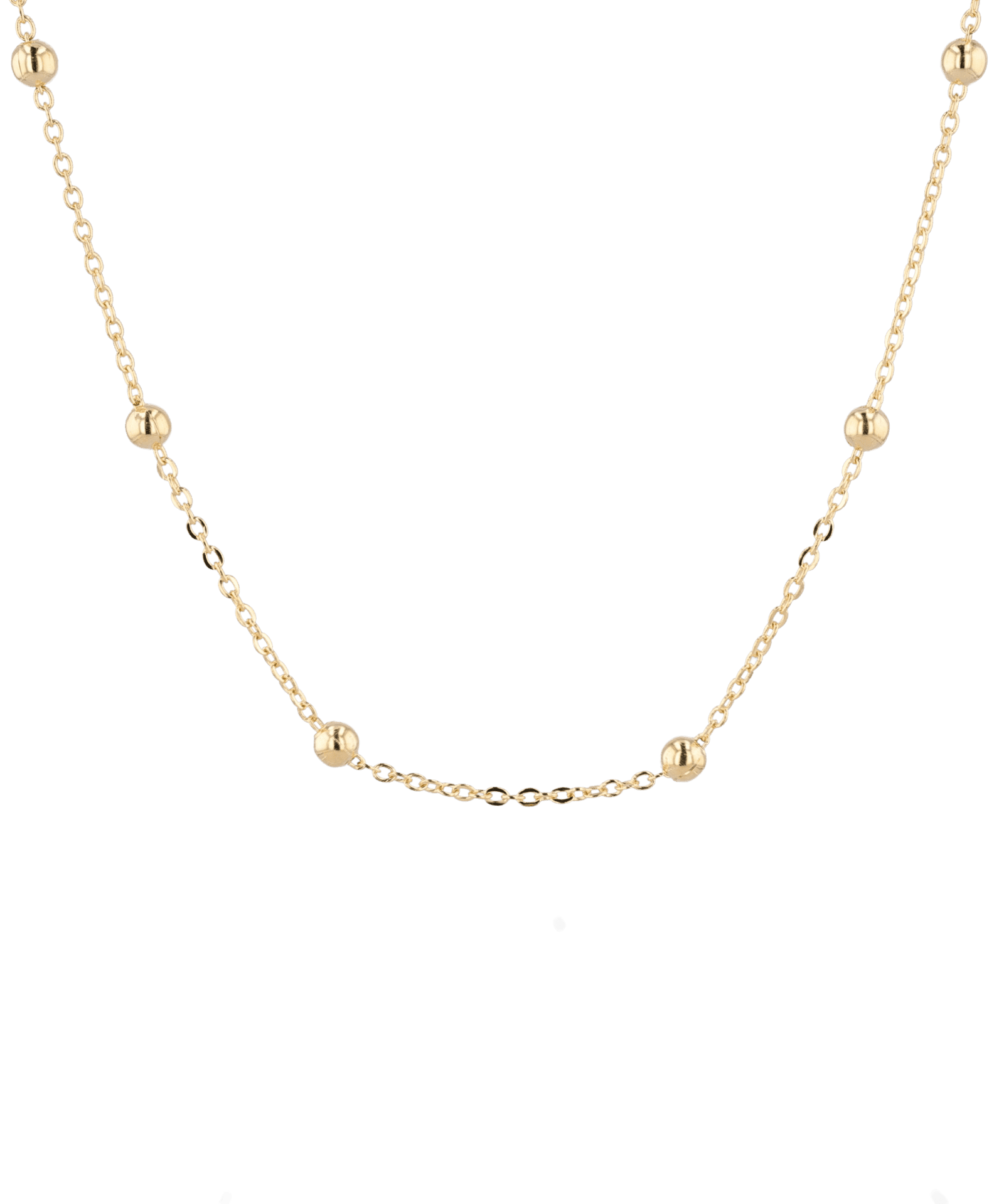 Nara Gold Station Chain Necklace by Lavana, with fine cable chain and polished bead stations, front view