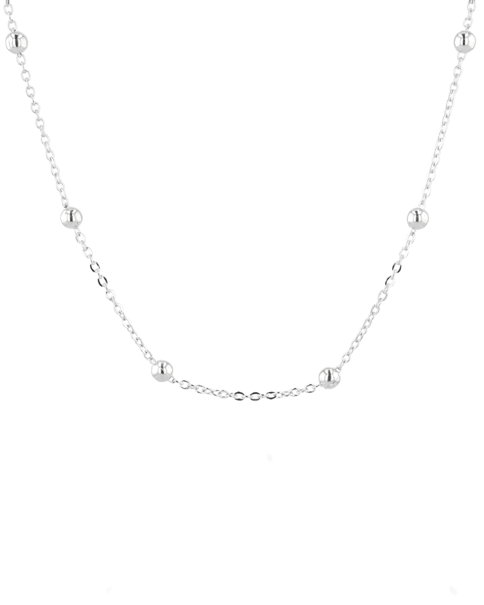 Nara Silver Station Chain Necklace by Lavana, with fine cable chain and polished bead stations, front view