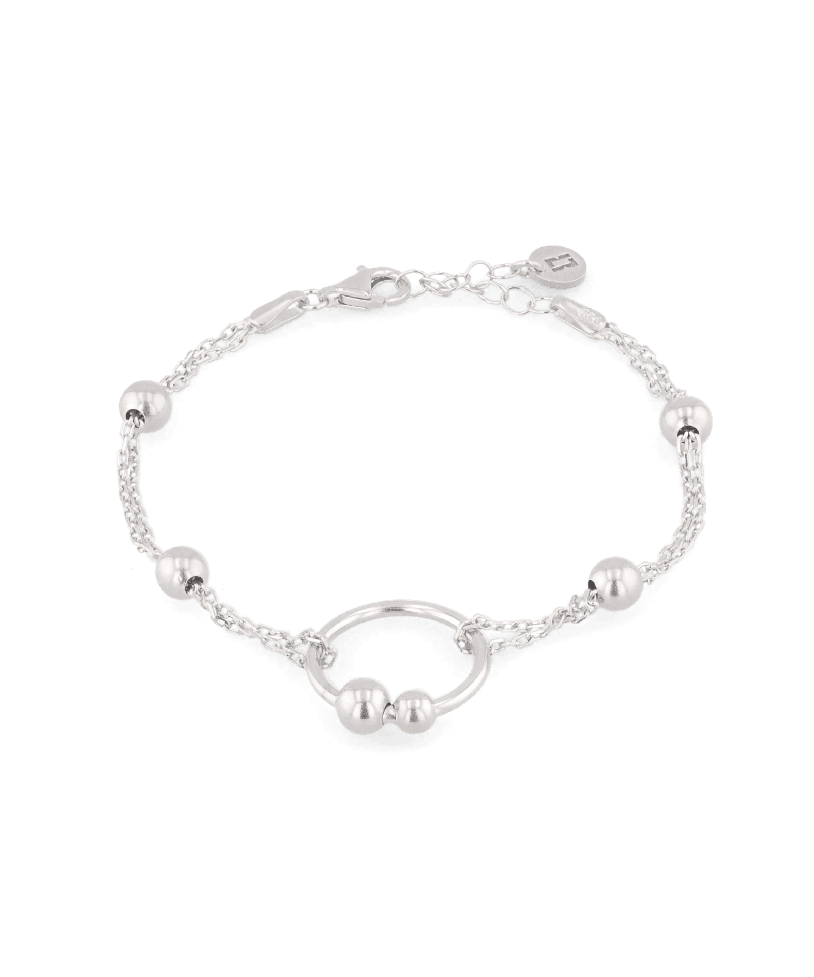 Nexus Silver Link Bracelet by Lavana, with open ring focal and bead stations - 1