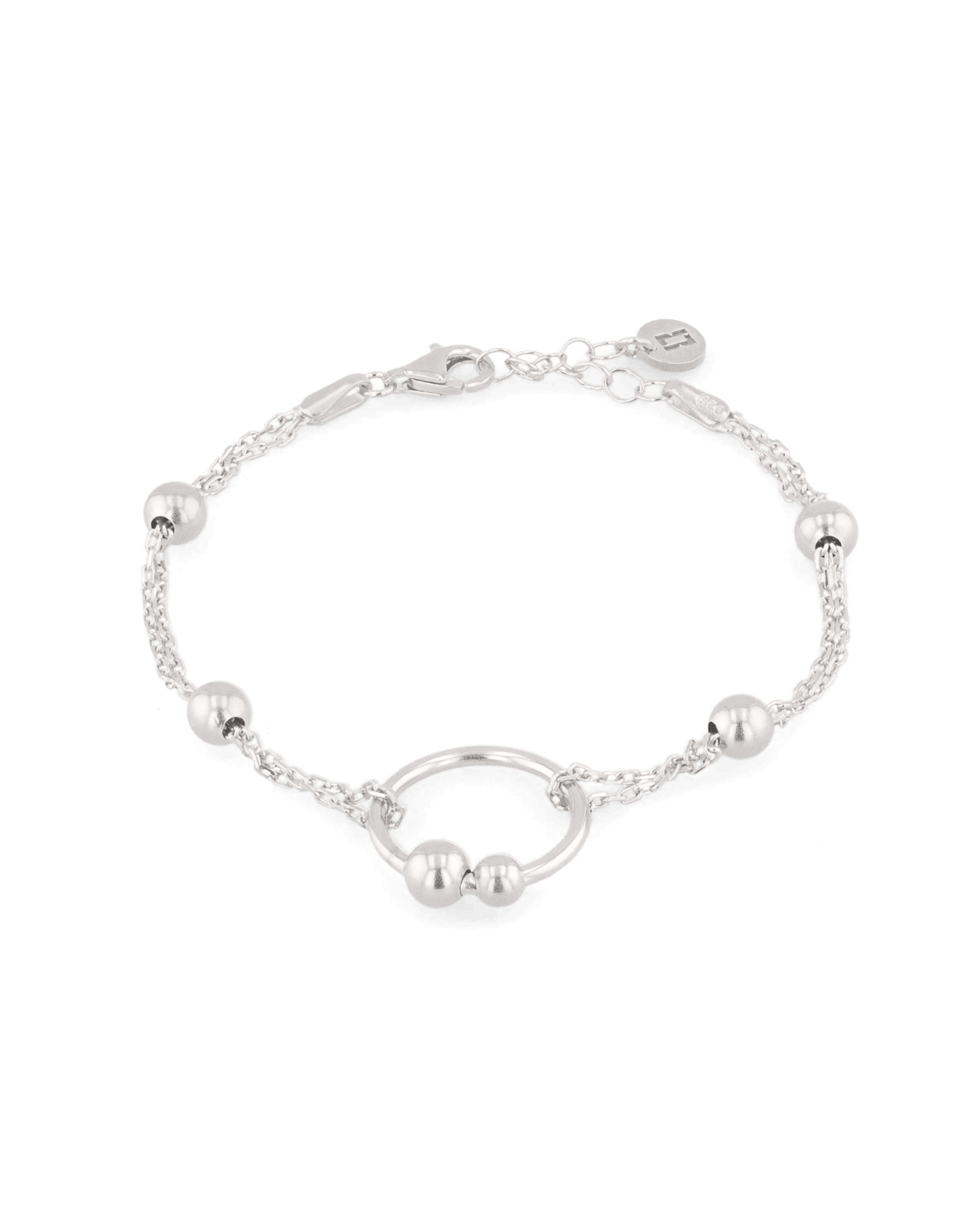 Nexus Silver Link Bracelet by Lavana, with open ring focal and bead stations - 1