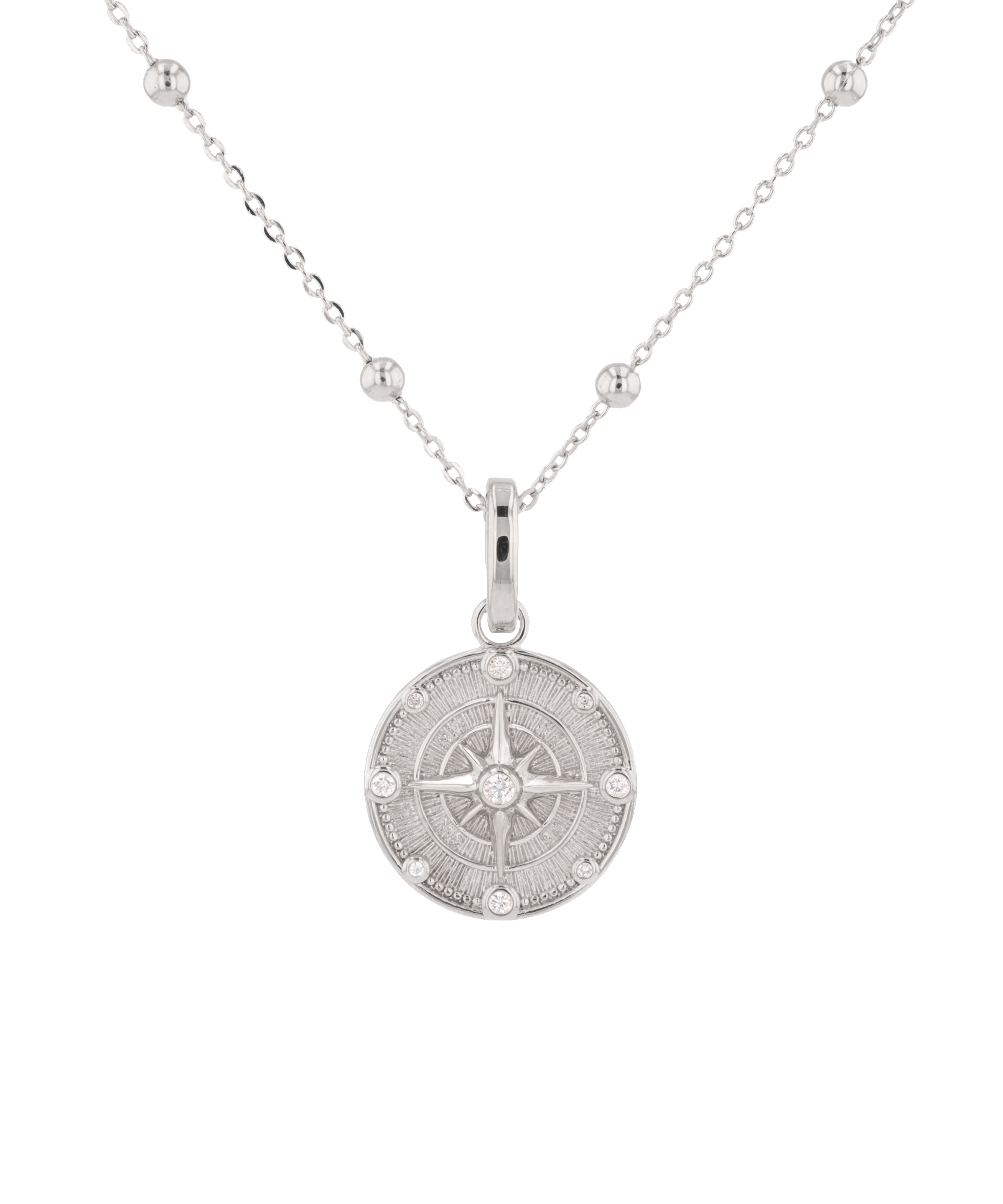 Northern Cross Diamond Pendant by Lavana in rhodium plated sterling silver with diamond cardinal detail