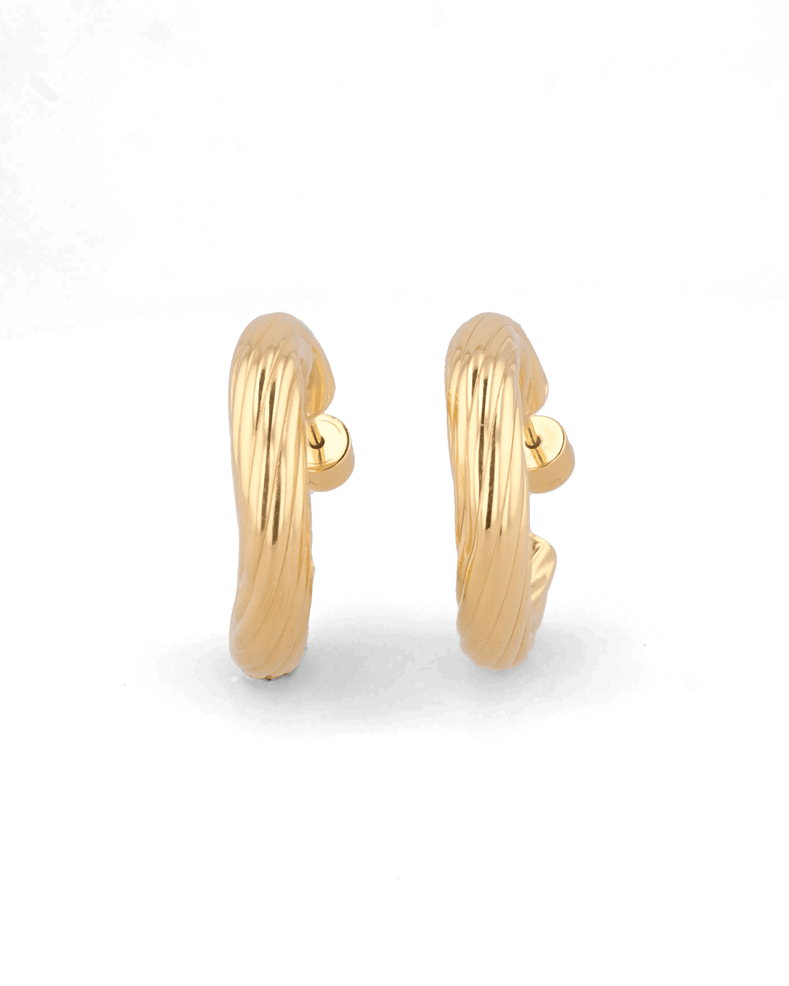 Oceania Gold Hoop Earrings by Lavana, open back wide hoops with wave ridge texture