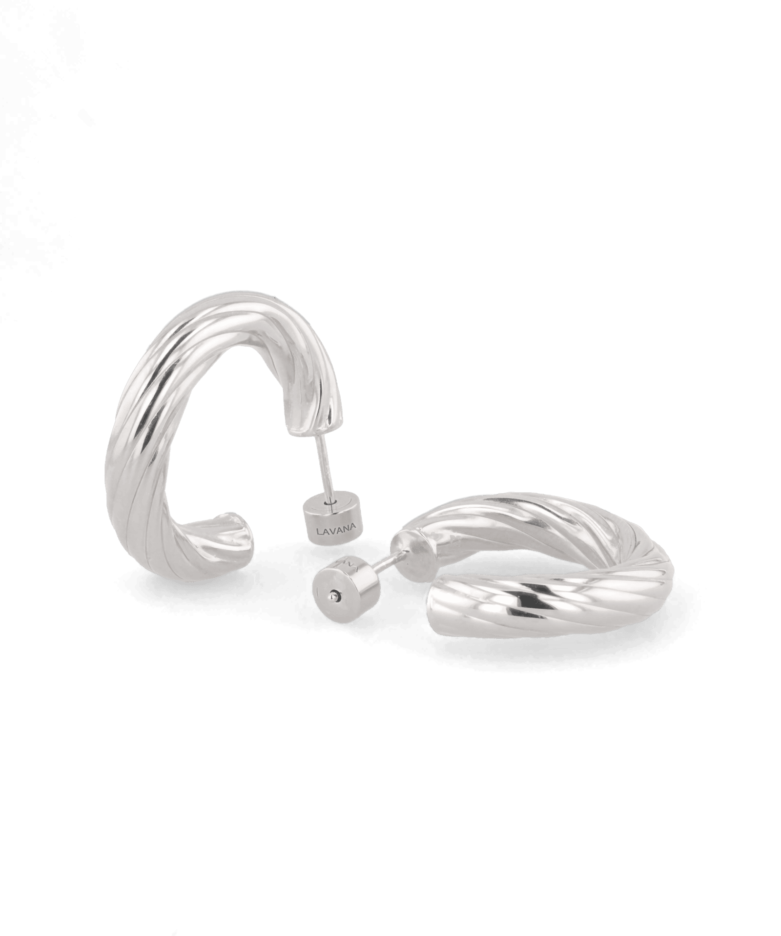 Oceania Sterling Silver Hoop Earrings by Lavana, open back wide hoops with wave ridge texture