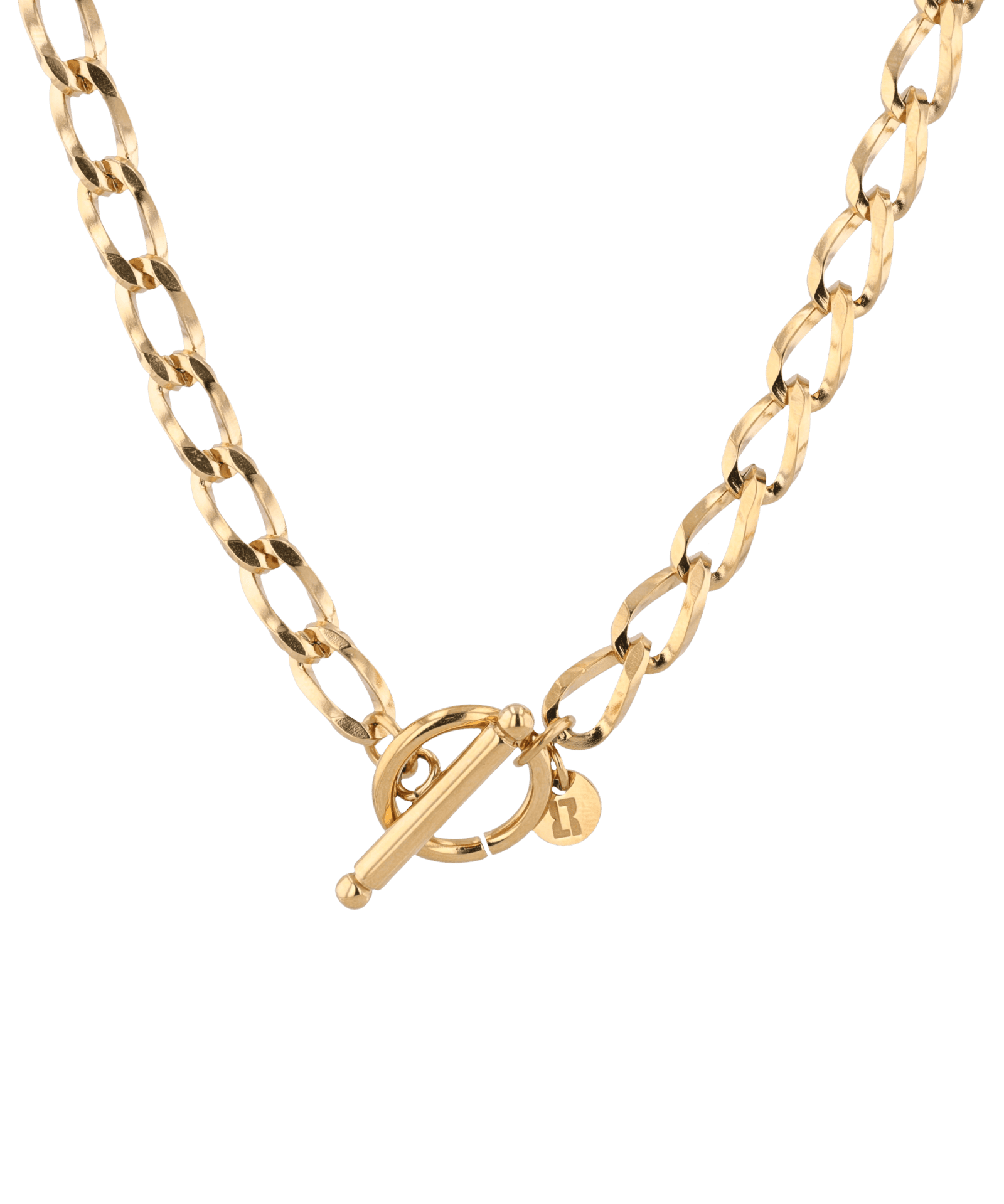 Off Duty T-Bar Gold Chain Necklace by Lavana, chunky link chain with front T bar toggle