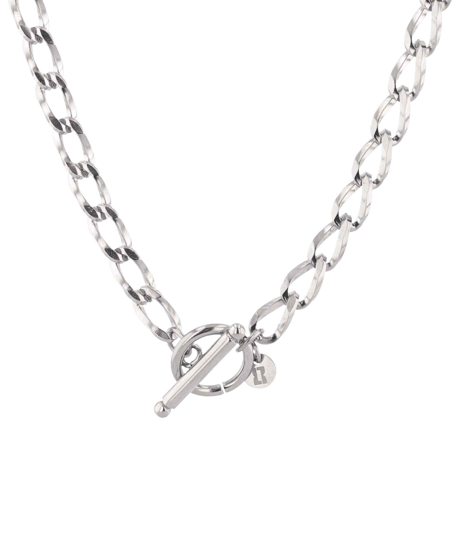 Off Duty T-Bar Silver Chain Necklace by Lavana, chunky link chain with front T bar toggle