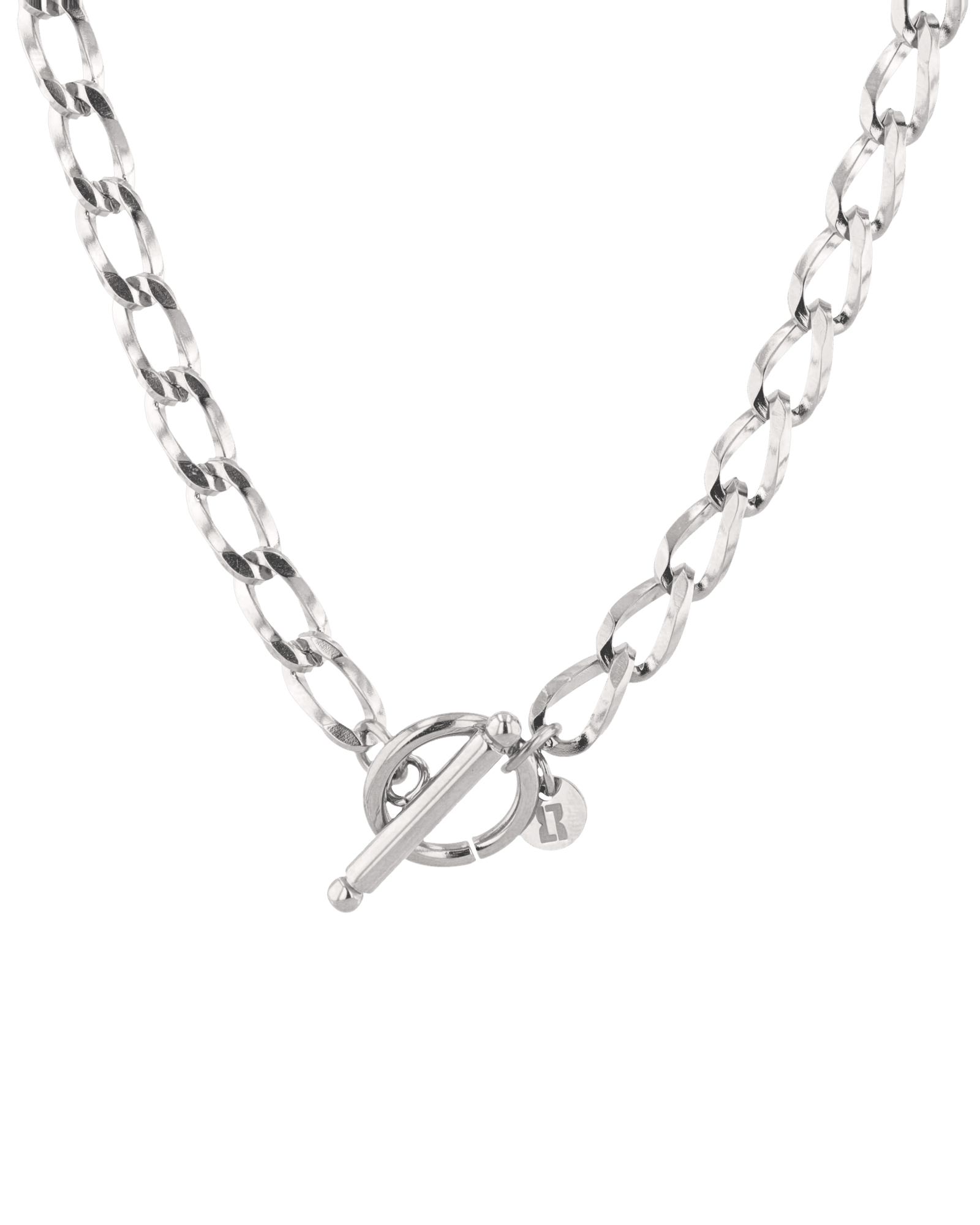 Off Duty T-Bar Silver Chain Necklace by Lavana, chunky link chain with front T bar toggle