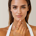 Onda Gold Open Ring by Lavana on model with polished liquid wave silhouette