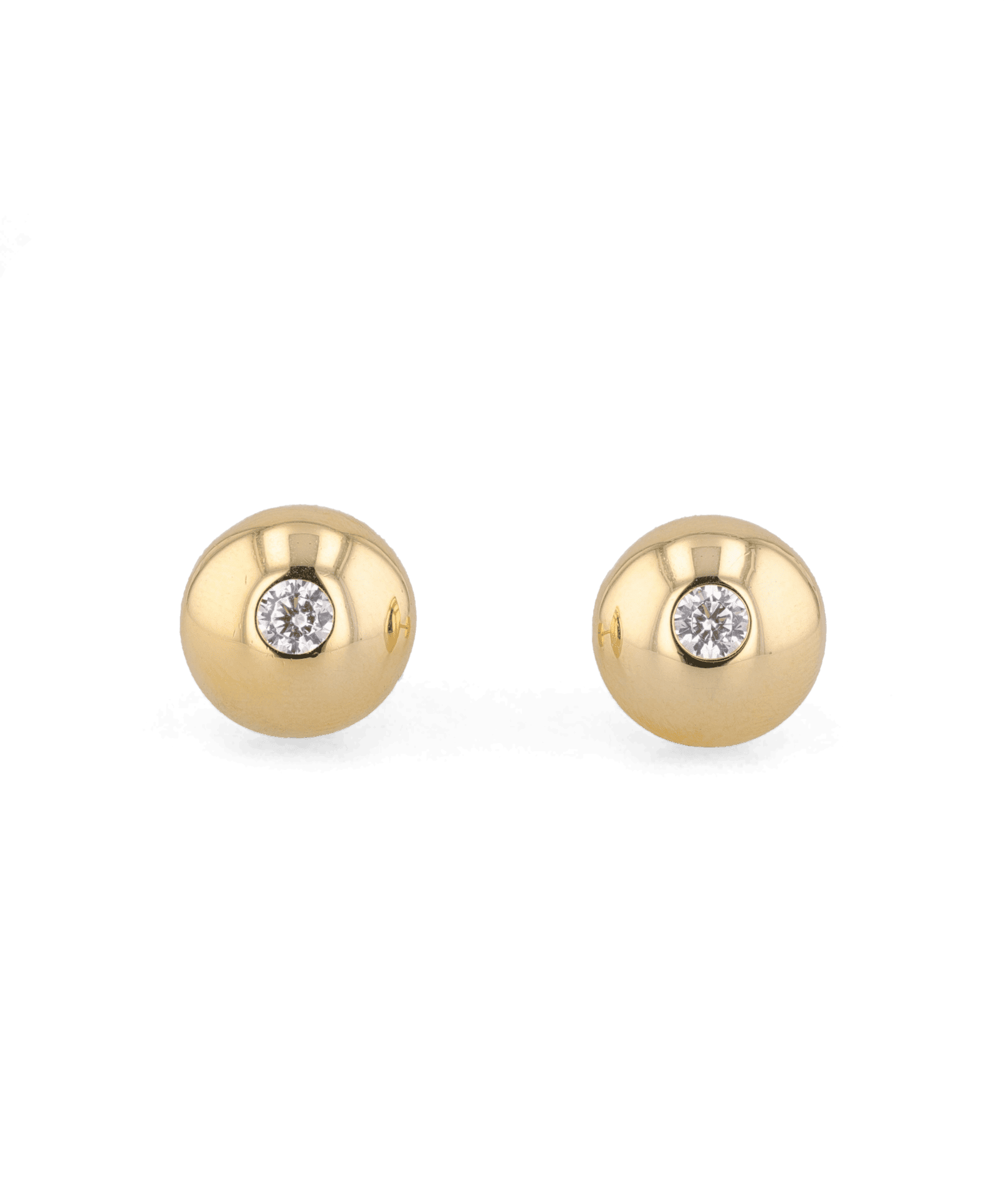 Orbit Gold Stud Earrings Large by LAVANA with rounded bezel and central lab grown diamond