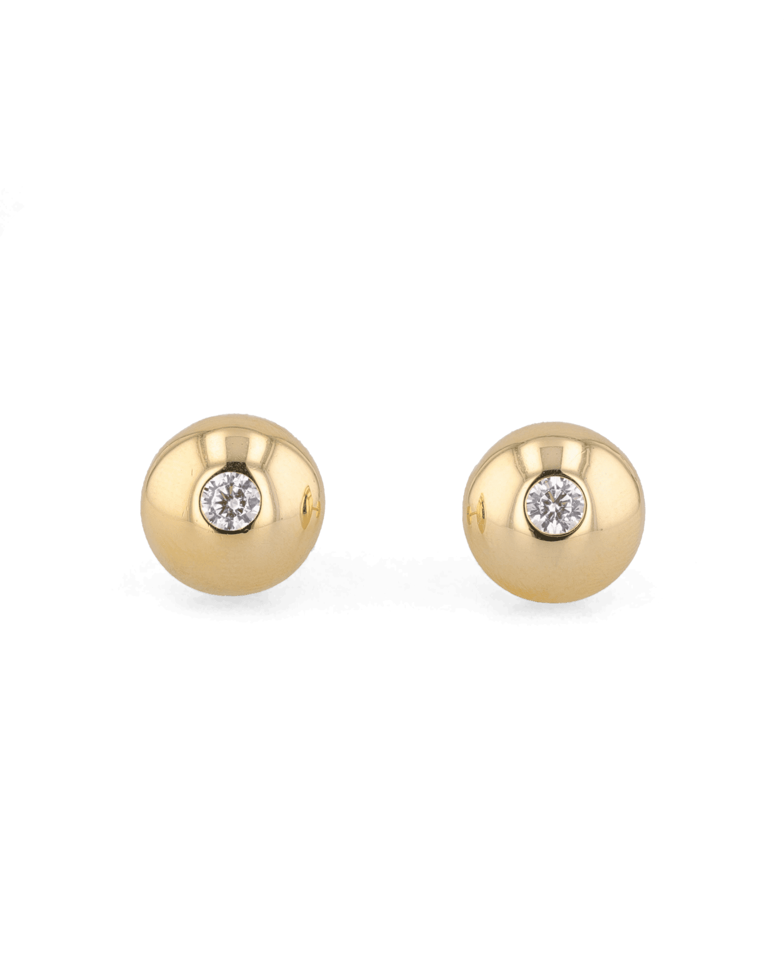 Orbit Gold Stud Earrings Large by LAVANA with rounded bezel and central lab grown diamond