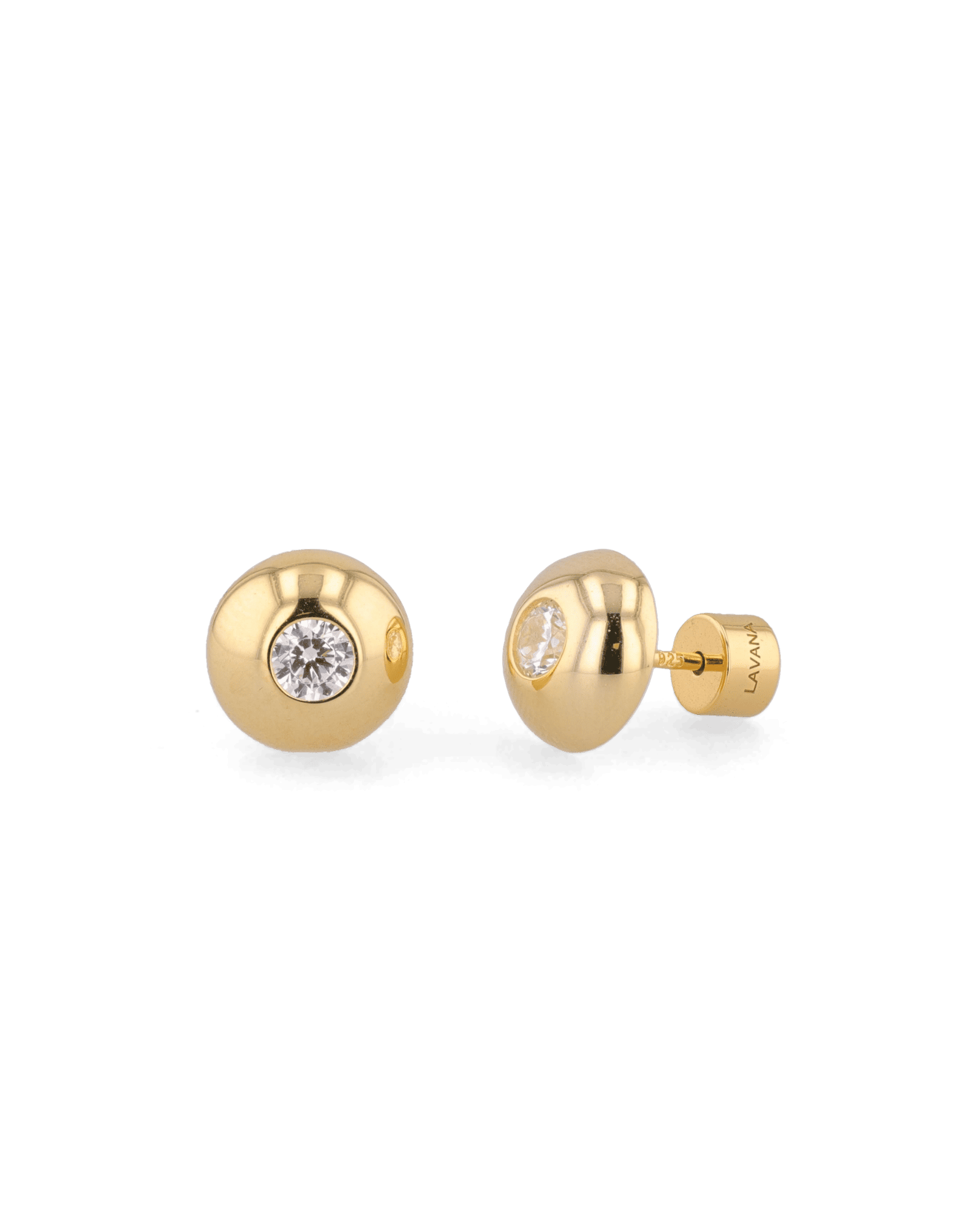 Orbit-Gold-Stud-Earrings-Small-by-LAVANA-with-rounded-bezel-and-central-lab-grown-diamond
