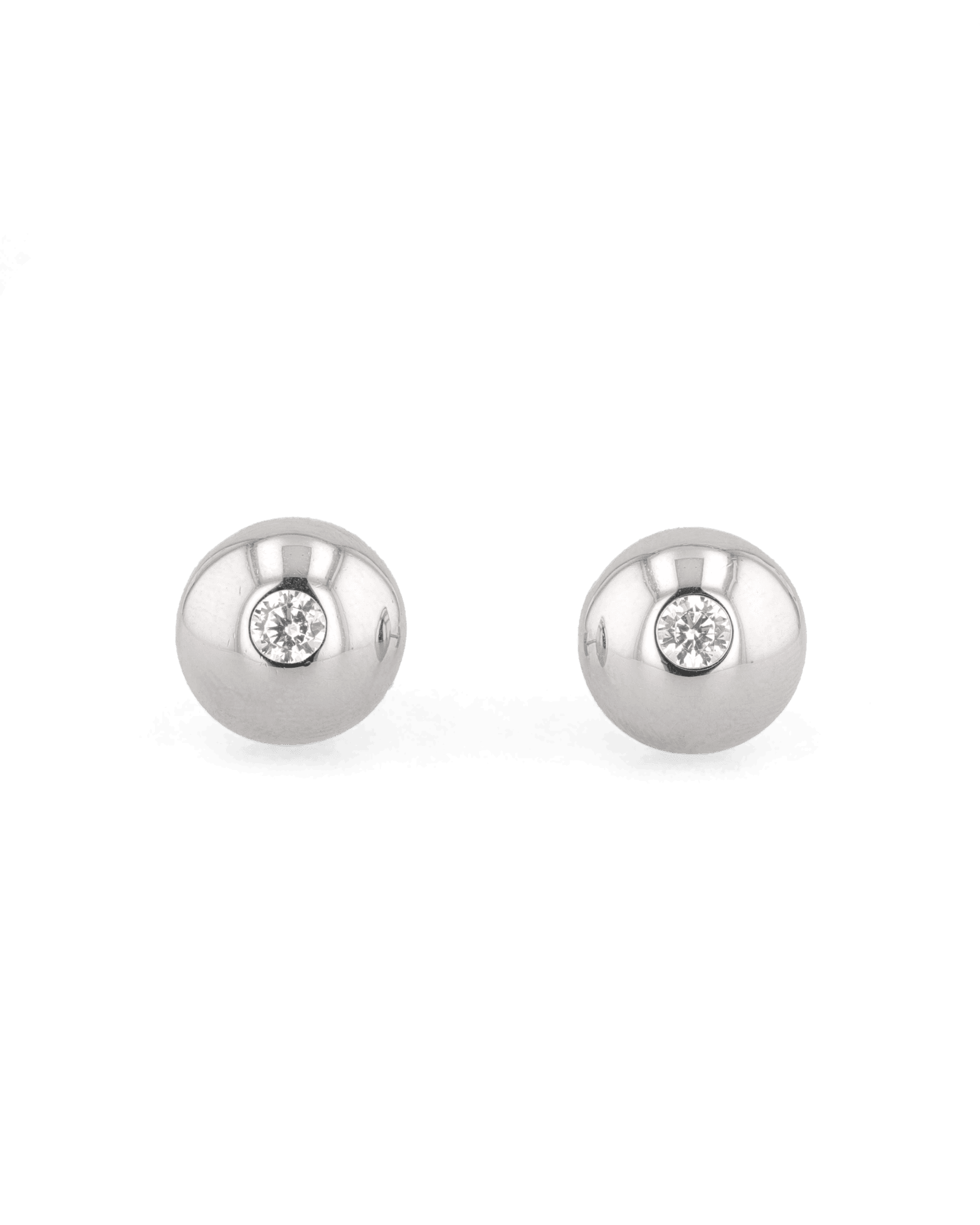Orbit Silver Stud Earrings Large by LAVANA with rounded bezel and central lab grown diamond