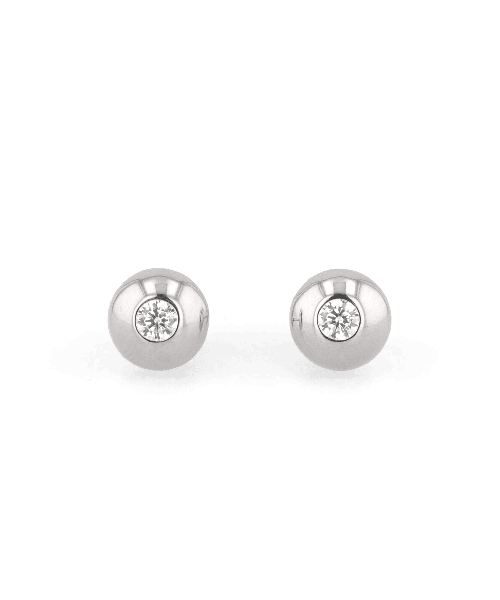 Orbit Silver Stud Earrings Small by LAVANA with rounded bezel and central lab grown diamond
