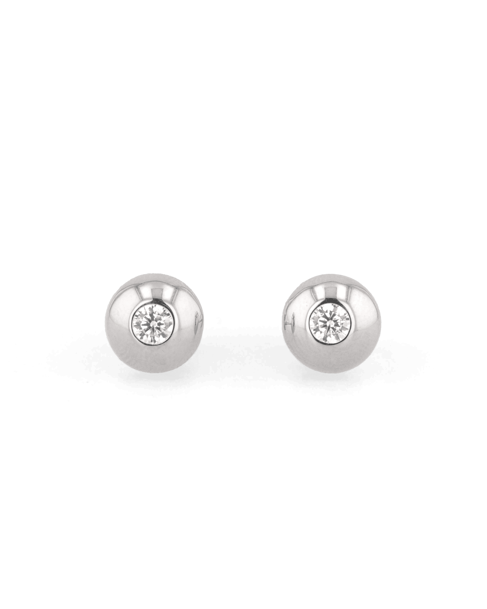Orbit Silver Stud Earrings Small by LAVANA with rounded bezel and central lab grown diamond