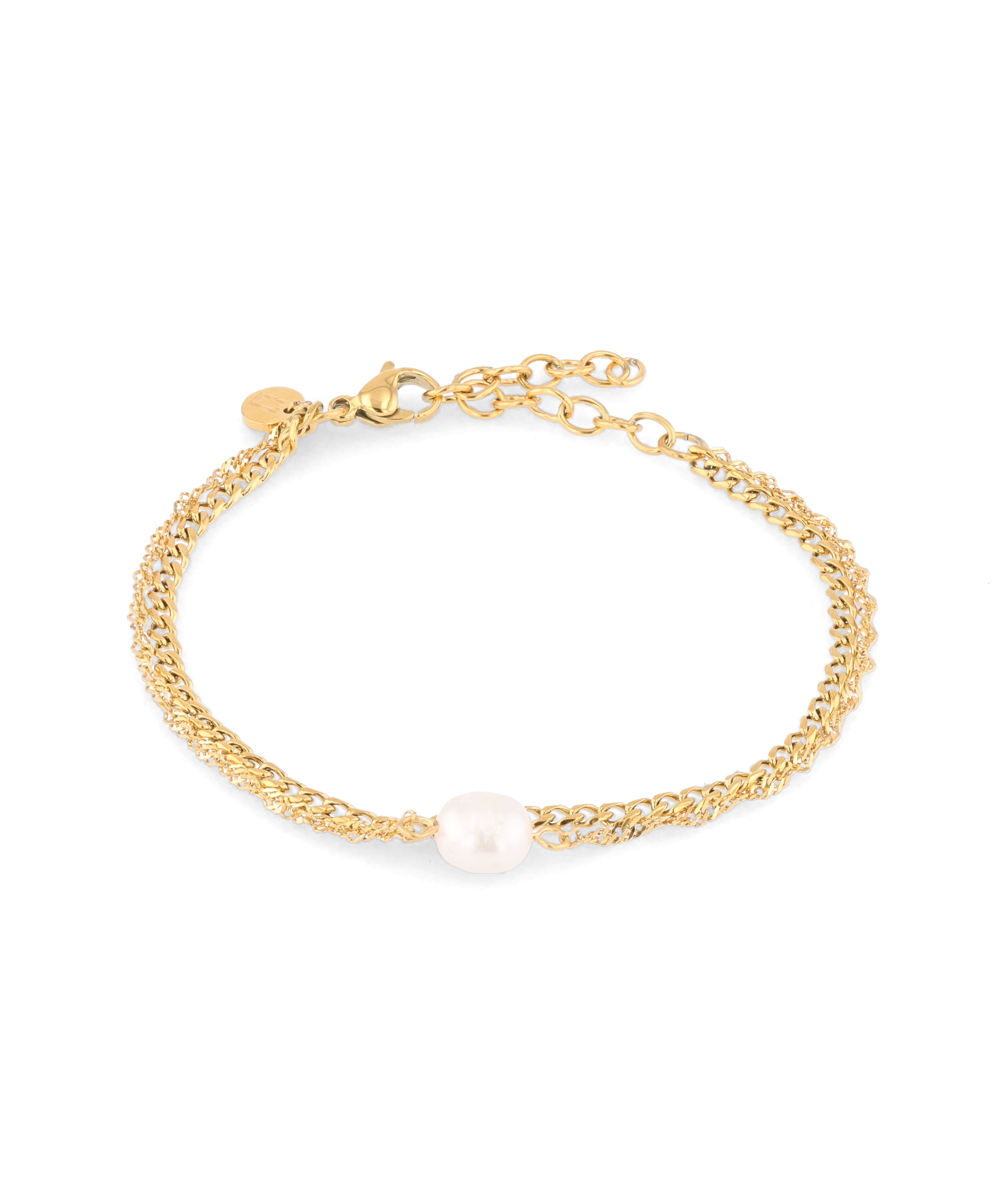 Oslo Gold Pearl Bracelet by LAVANA, textured double strand bracelet with freshwater pearl