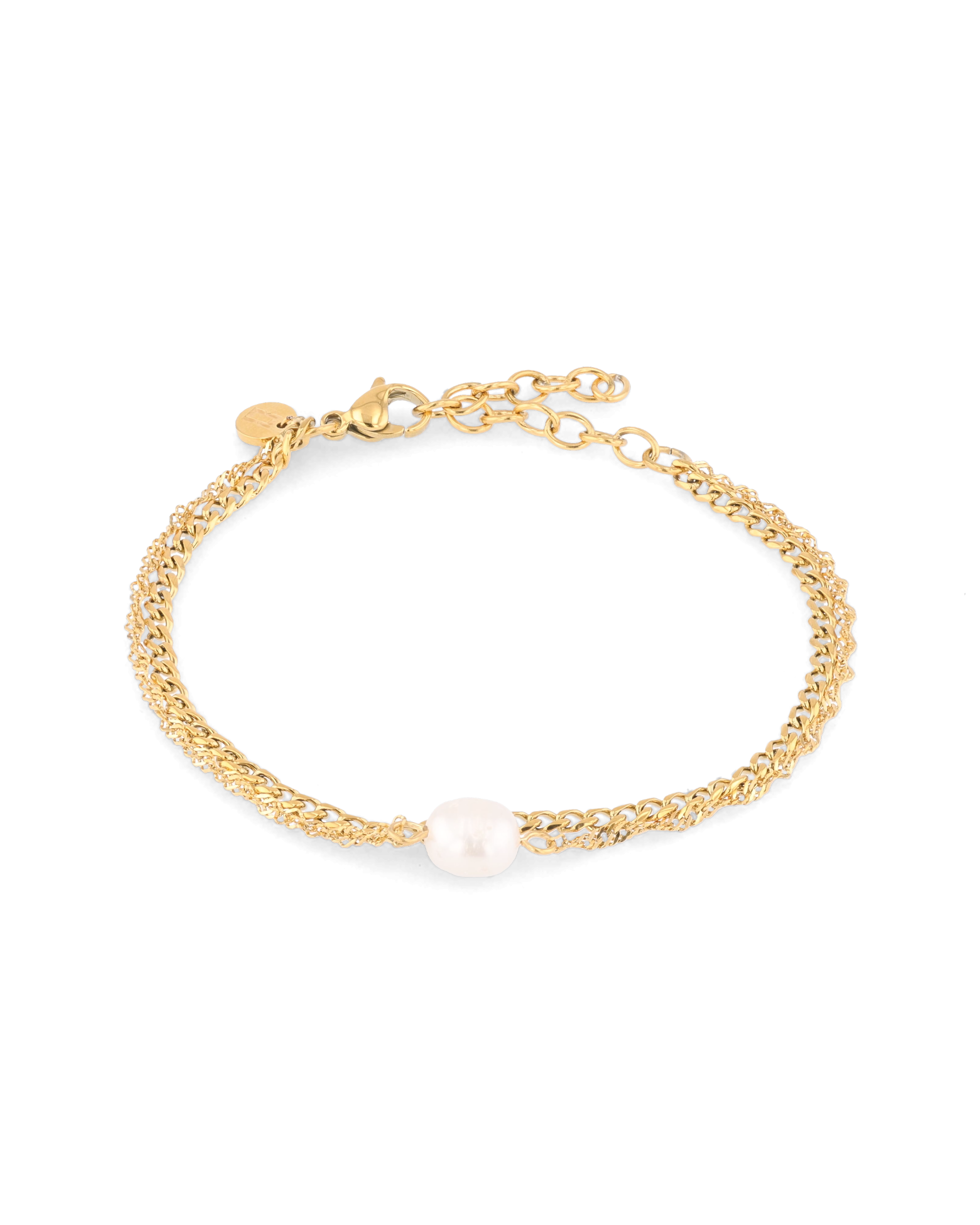 Oslo Gold Pearl Bracelet by LAVANA, textured double strand bracelet with freshwater pearl