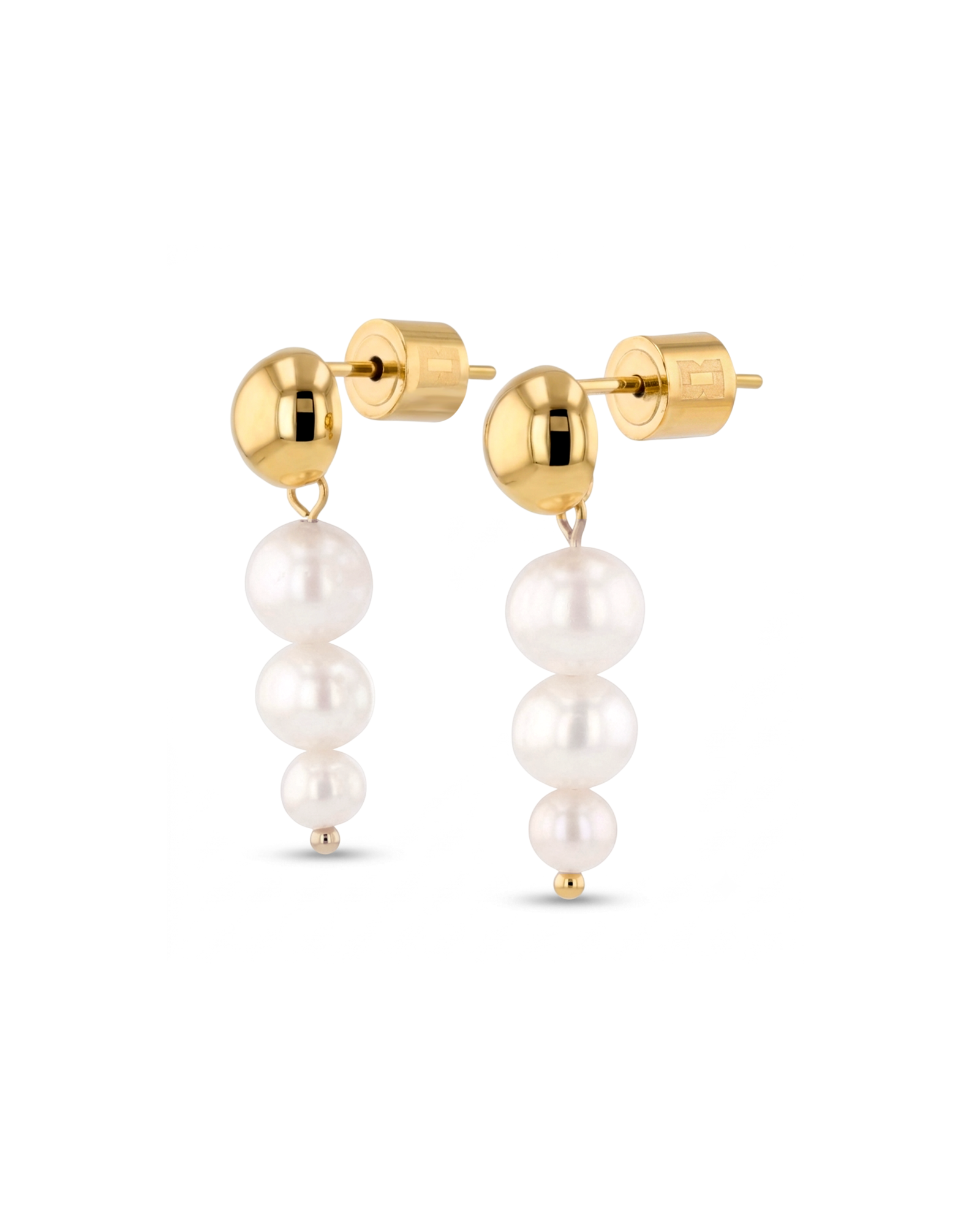 Palma Gold Pearl Earrings by LAVANA, stud earrings with graduation pearl charm drop