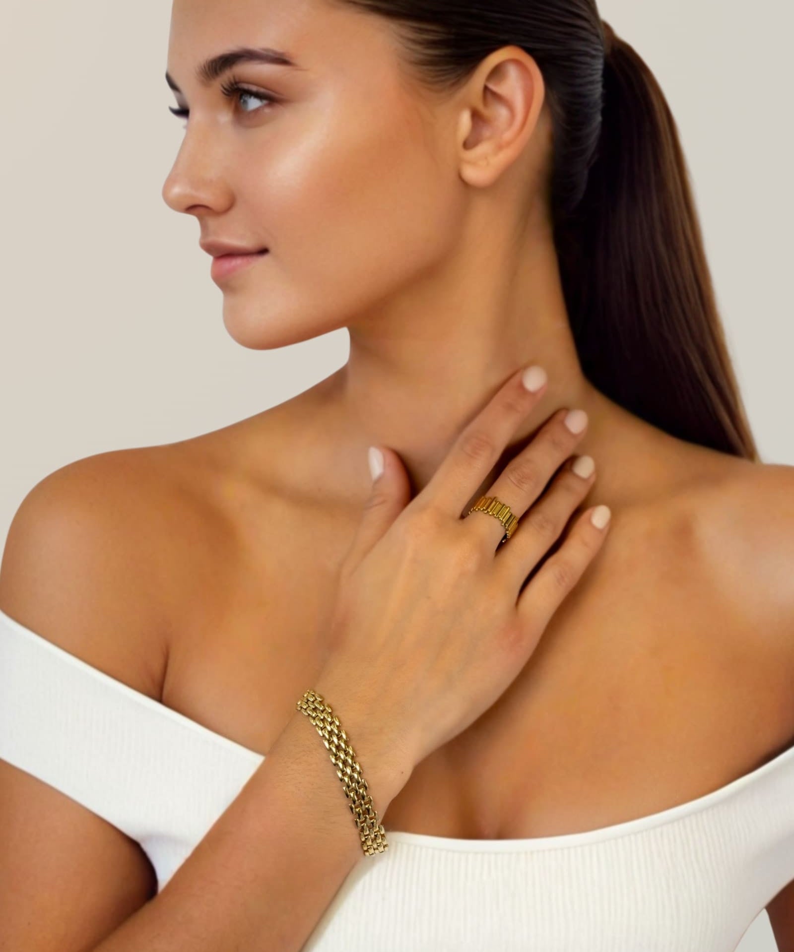 Panther Link Gold Bracelet by Lavana on model bold sculptural chain links