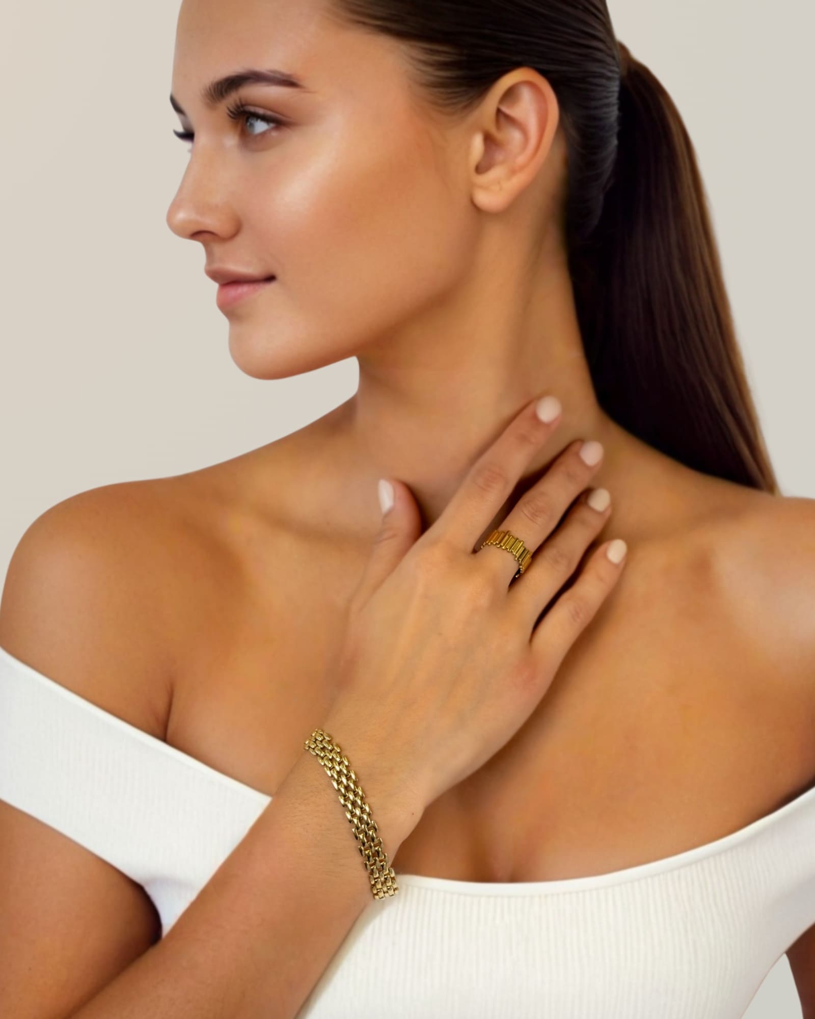 Panther Link Gold Bracelet by Lavana on model bold sculptural chain links