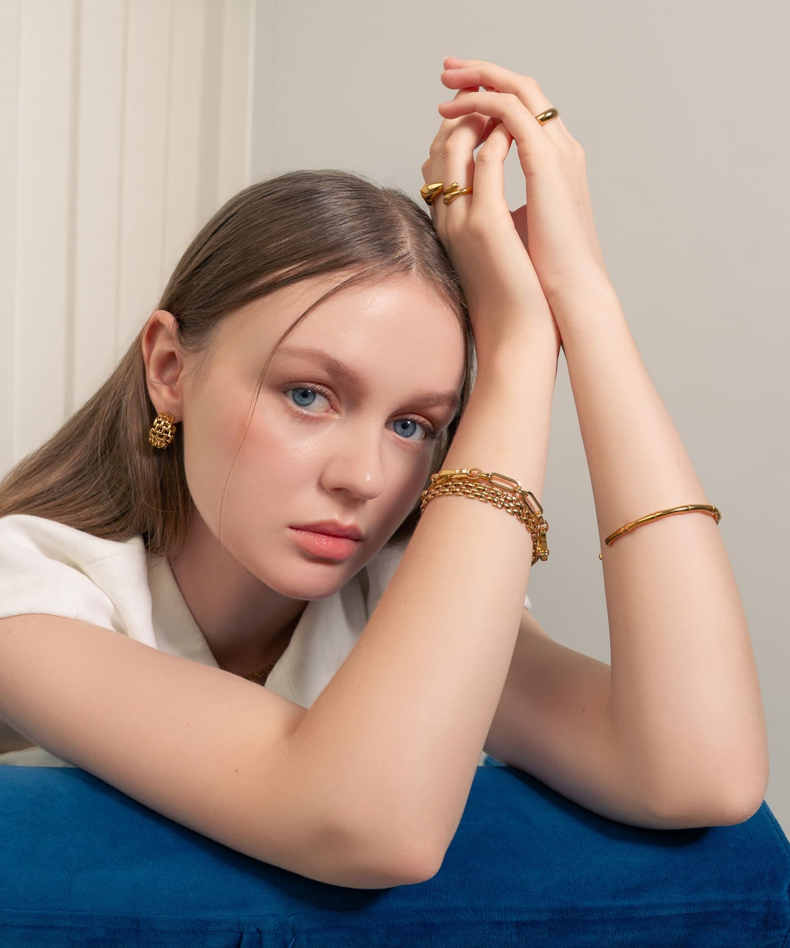 Panther Link Gold Bracelet by Lavana, on model bold sculptural sleek chain links