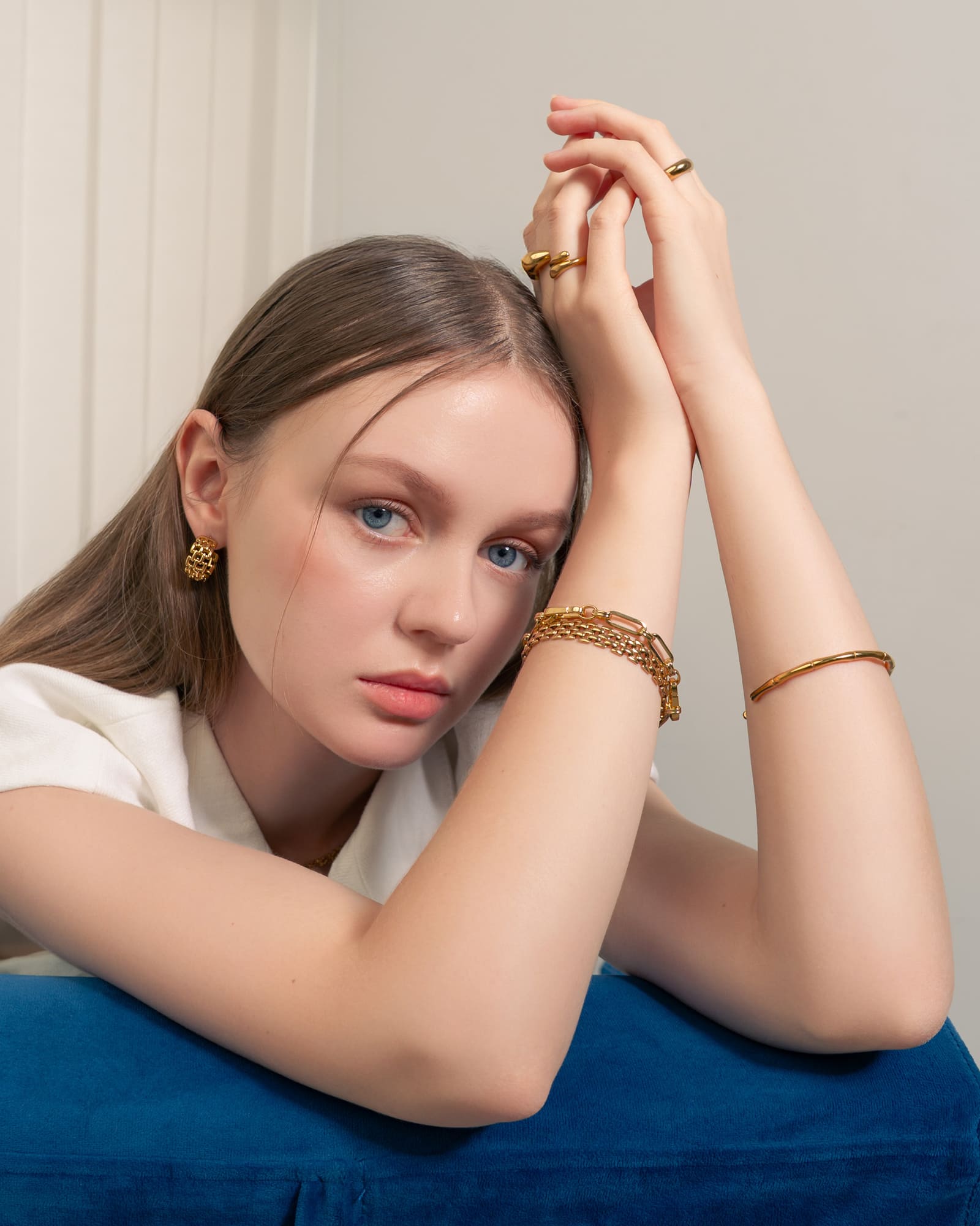 Panther Link Gold Bracelet by Lavana, on model bold sculptural sleek chain links