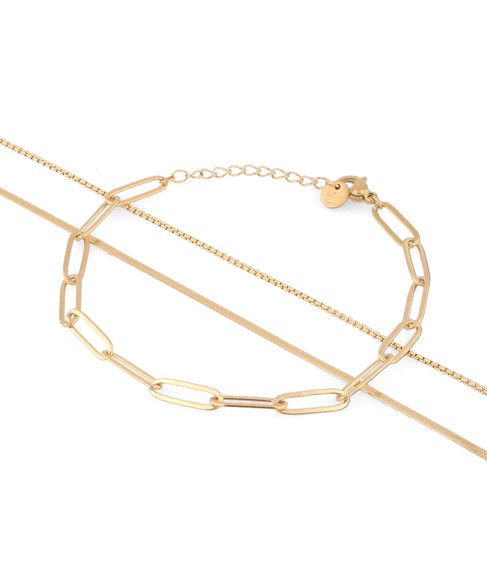 Paperclip Trinity Gold Bracelet Set by Lavana, paperclip, snake, and cable chains - 1
