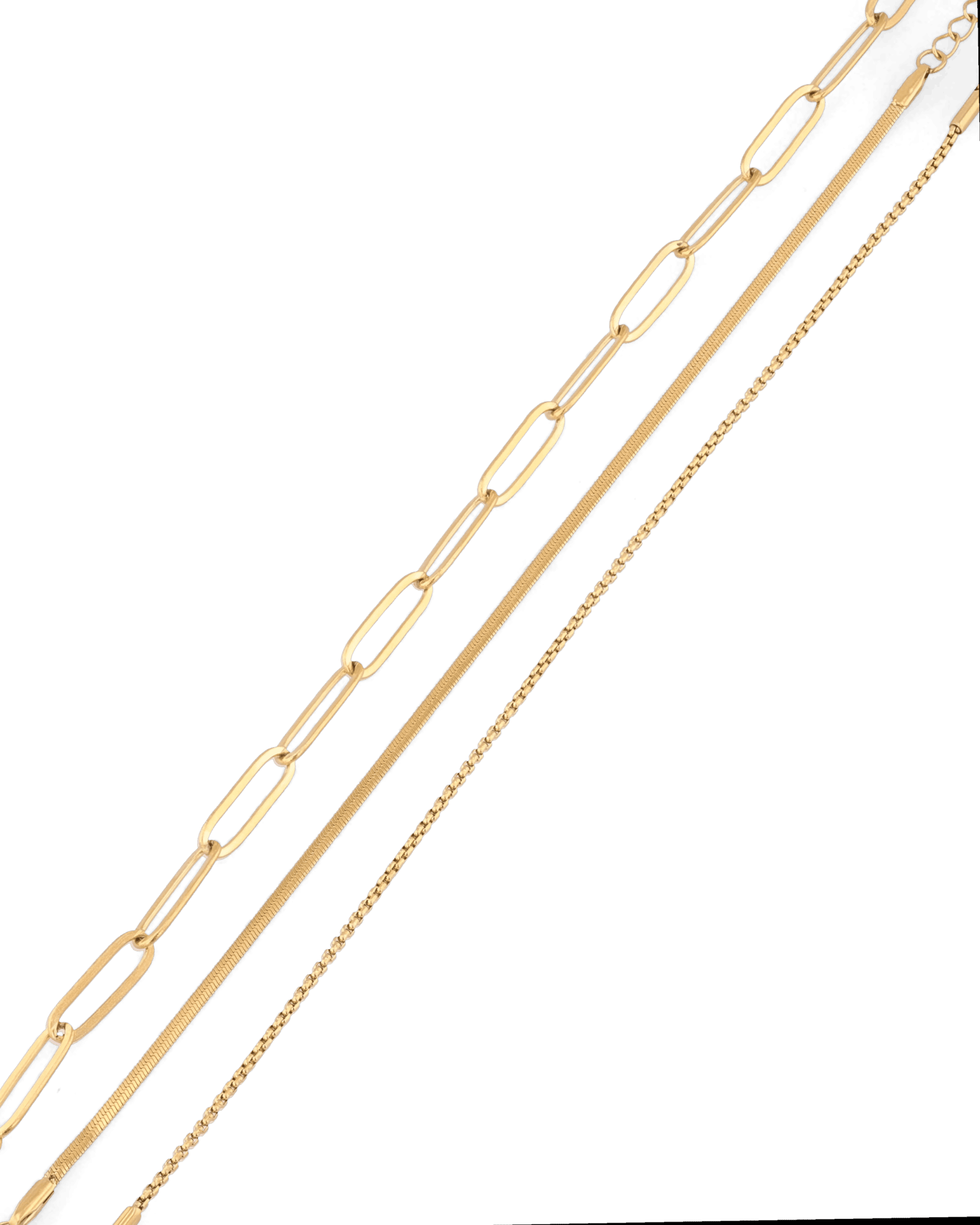 Paperclip Trinity Gold Bracelet Set by Lavana, paperclip, snake, and cable chains - 2