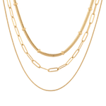 Paperclip Trinity Gold Chain Necklace Set by Lavana, three layered chains with paperclip middle