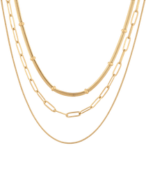 Paperclip Trinity Gold Chain Necklace Set by Lavana, three layered chains with paperclip middle