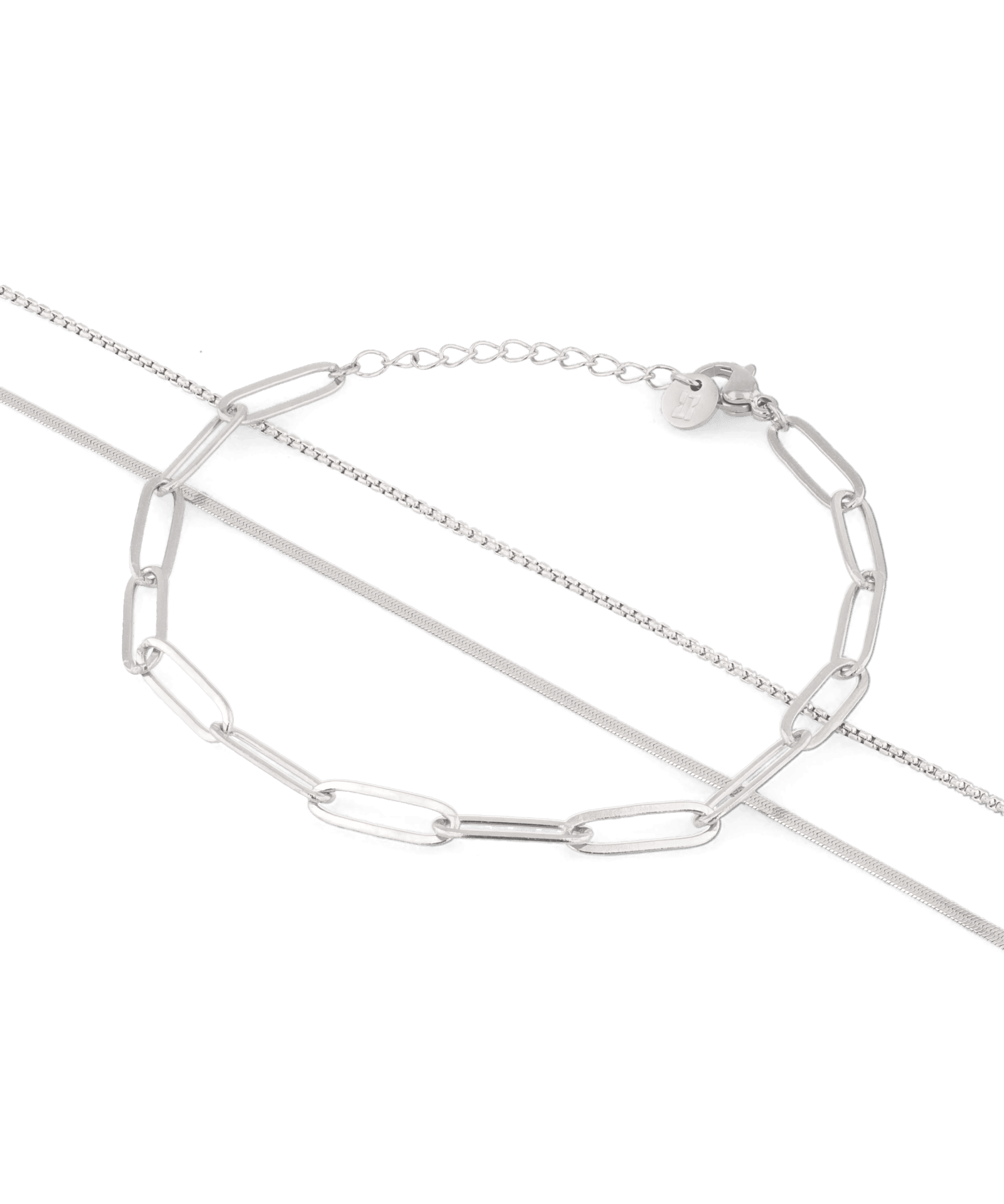 Paperclip Trinity Silver Bracelet Set by Lavana, paperclip, snake, and cable chains - 1