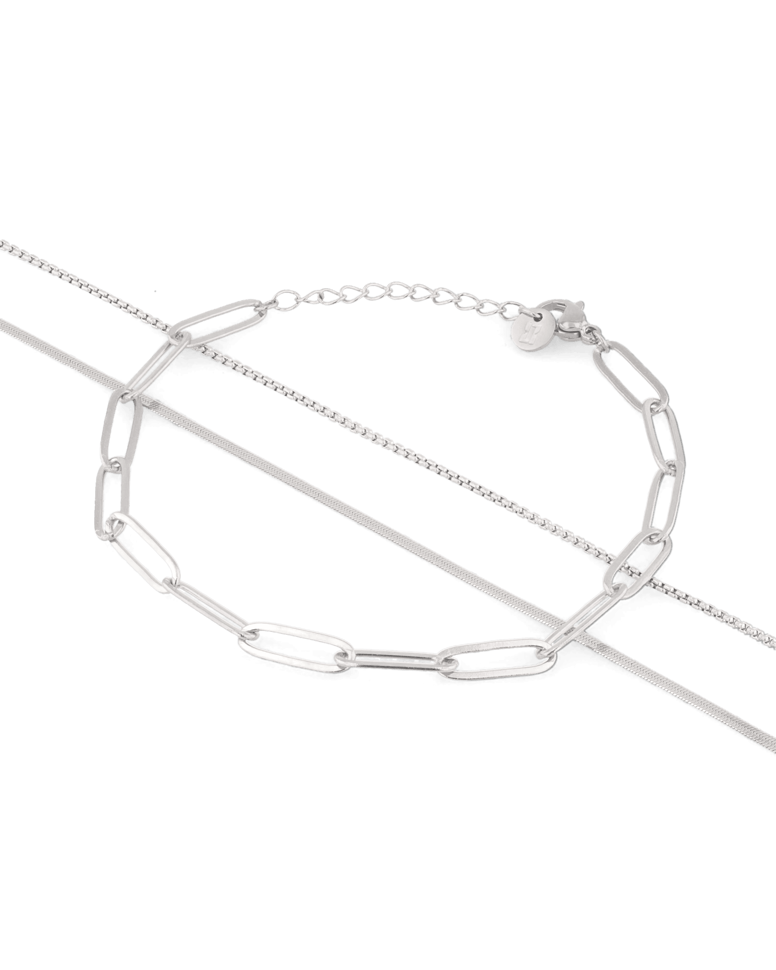 Paperclip Trinity Silver Bracelet Set by Lavana, paperclip, snake, and cable chains - 1