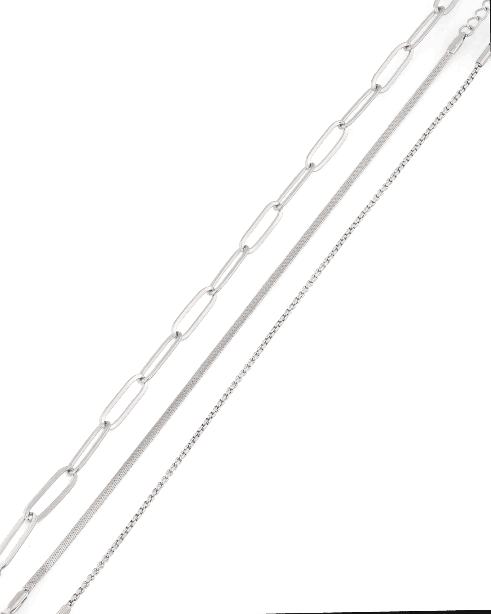 Paperclip Trinity Silver Bracelet Set by Lavana, paperclip, snake, and cable chains - 2