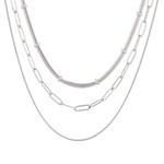 Paperclip Trinity Silver Chain Necklace Set by Lavana, three layered chains with paperclip middle
