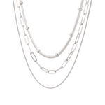 Paperclip Trinity Silver Chain Necklace Set by Lavana, three layered chains with paperclip middle