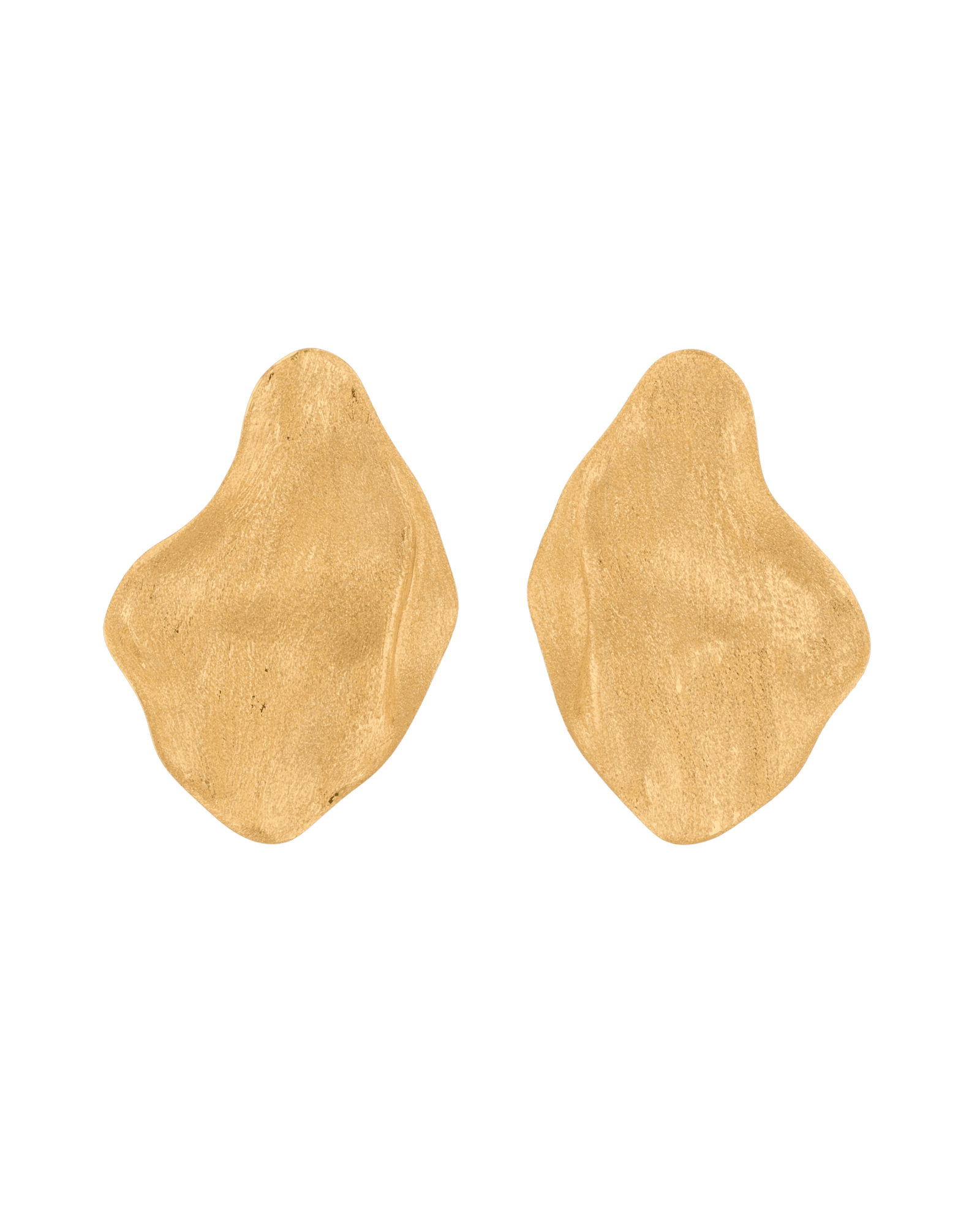 Pearlescent gold brushed statement stud earrings by Lavana, with organic sculptural shape
