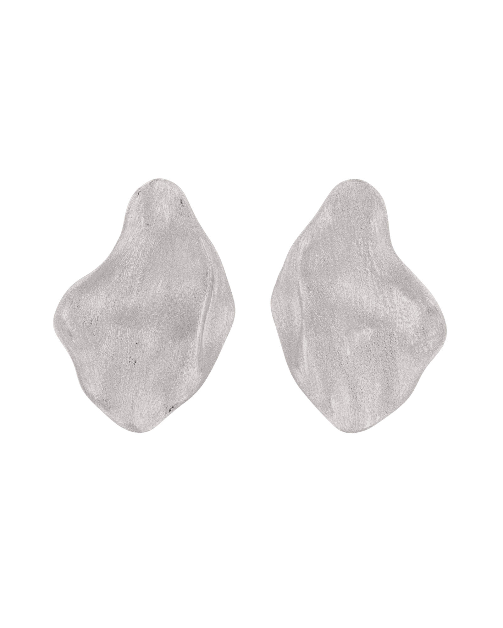 Pearlescent silver brushed statement stud earrings by Lavana, with organic sculptural shape