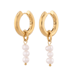 Pebble Pearl Charm Gold Huggie Earrings by LAVANA, domed huggies with three freshwater pearl charms