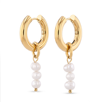 Pebble Pearl Charm Gold Huggie Earrings by LAVANA, domed huggies with three freshwater pearl charms